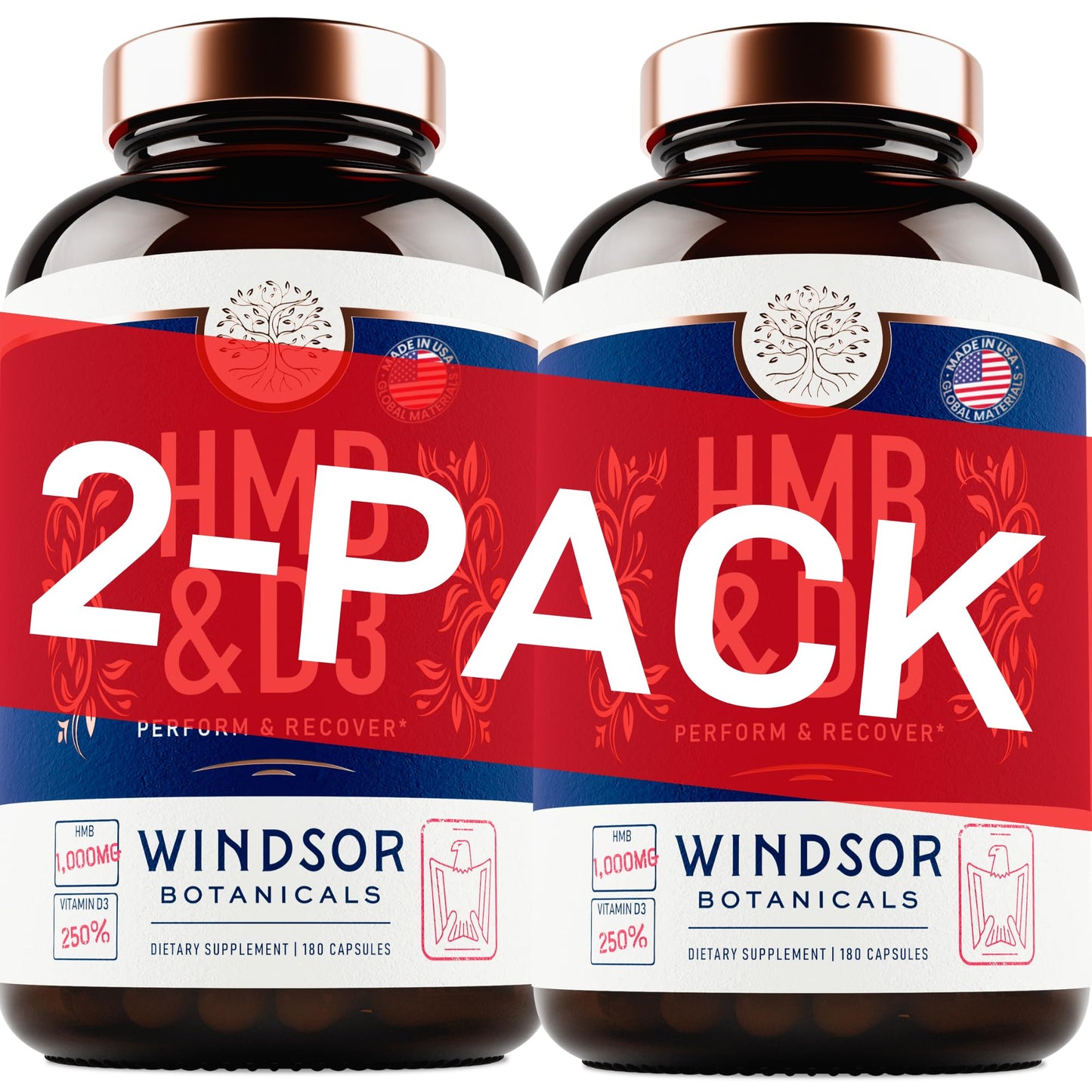 WINDSOR BOTANICALS HMB and Vitamin D3 Supplement Capsules 360