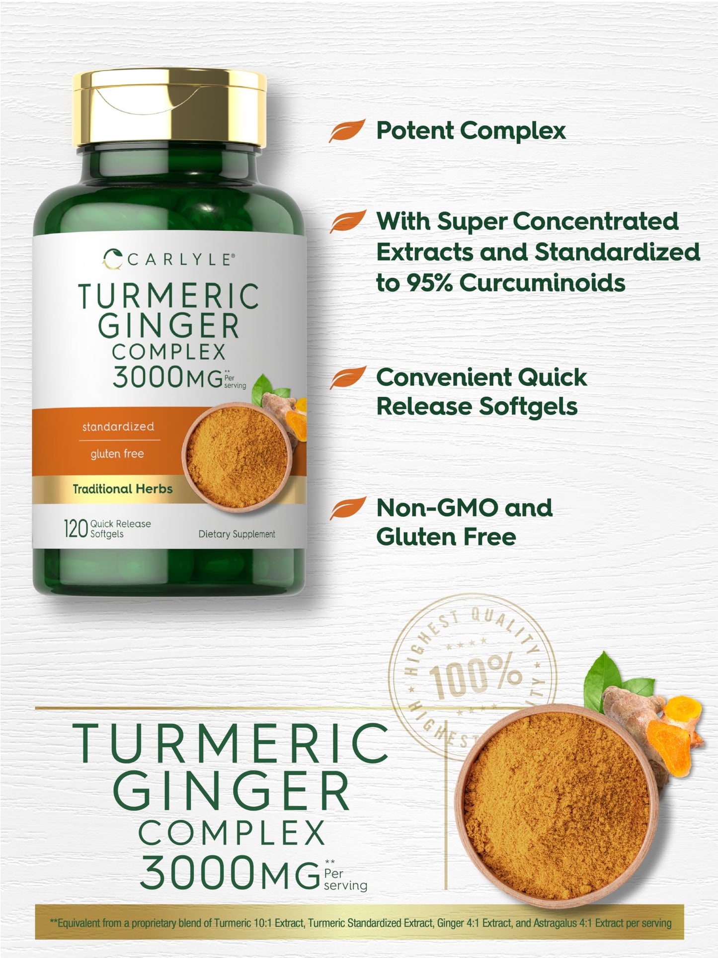 Carlyle Turmeric and Ginger Supplement Softgels 120