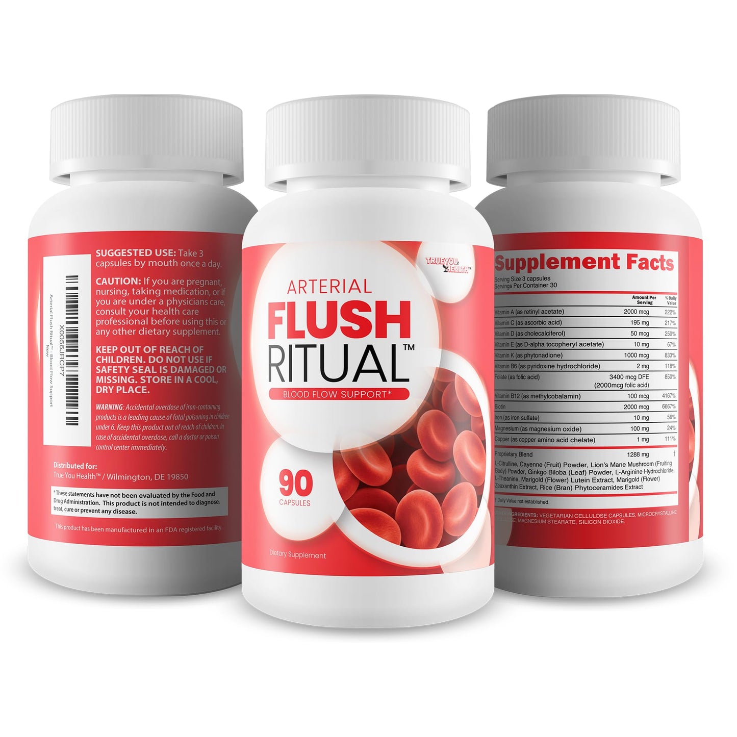 True You Health Arterial Flush Ritual Blood Flow Support Capsules 90 Count