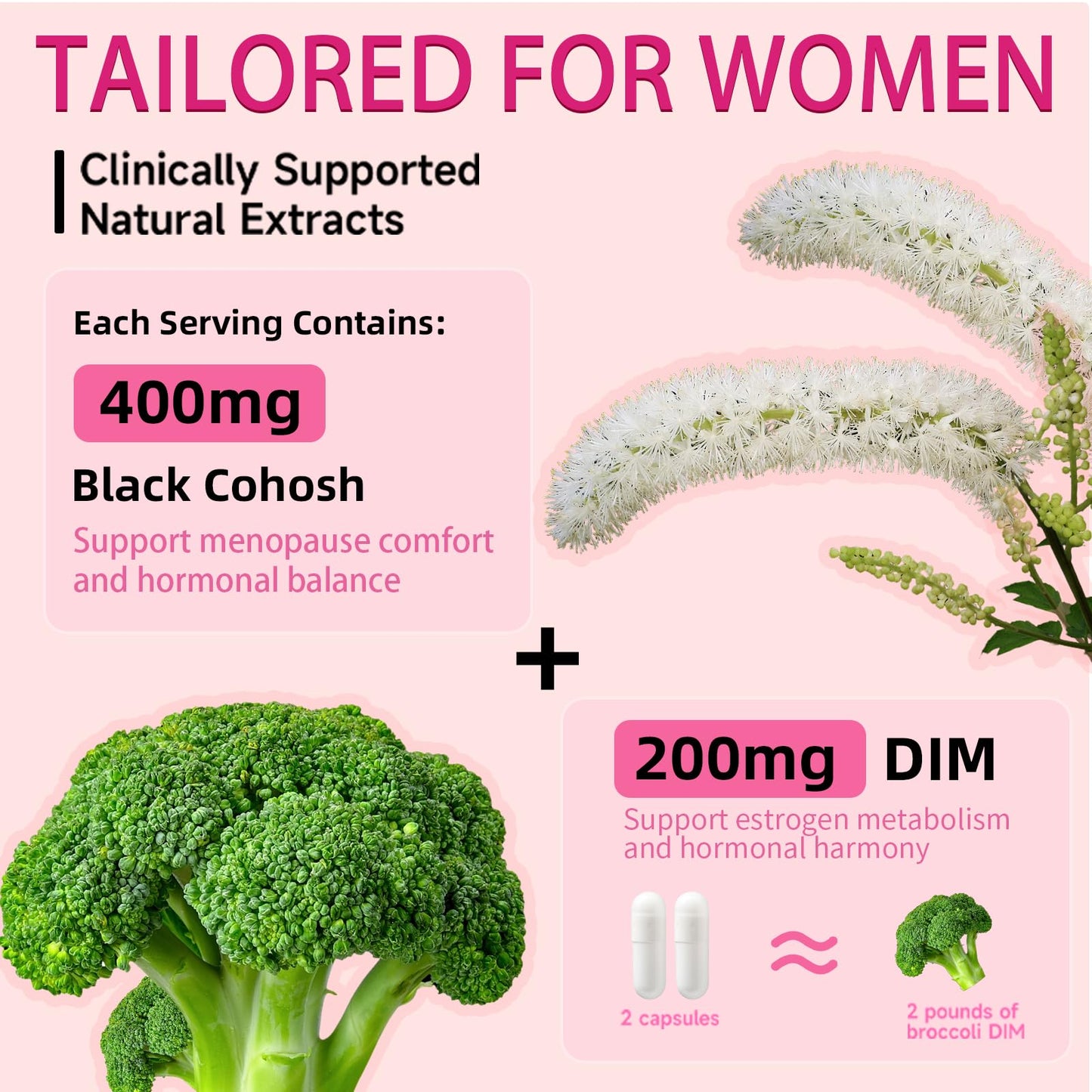 Trawecual Menopause Supplements for Women, Black Cohosh 400mg, DIM 200mg, Capsule, 100 Count