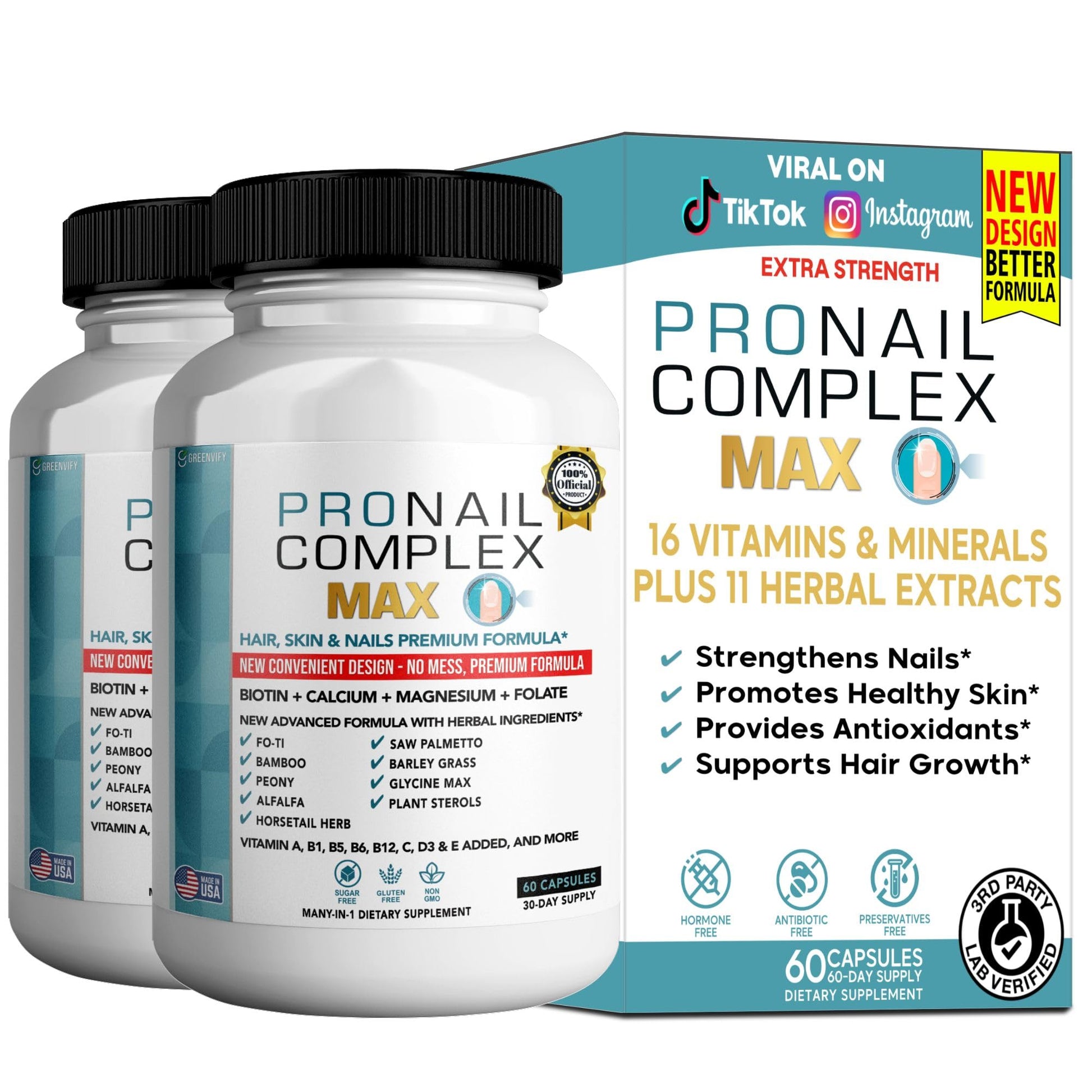 GREENVIFY ProNail Complex Max Hair, Skin & Nails Premium Supplement with Biotin & Herbal Blend 120 Capsules