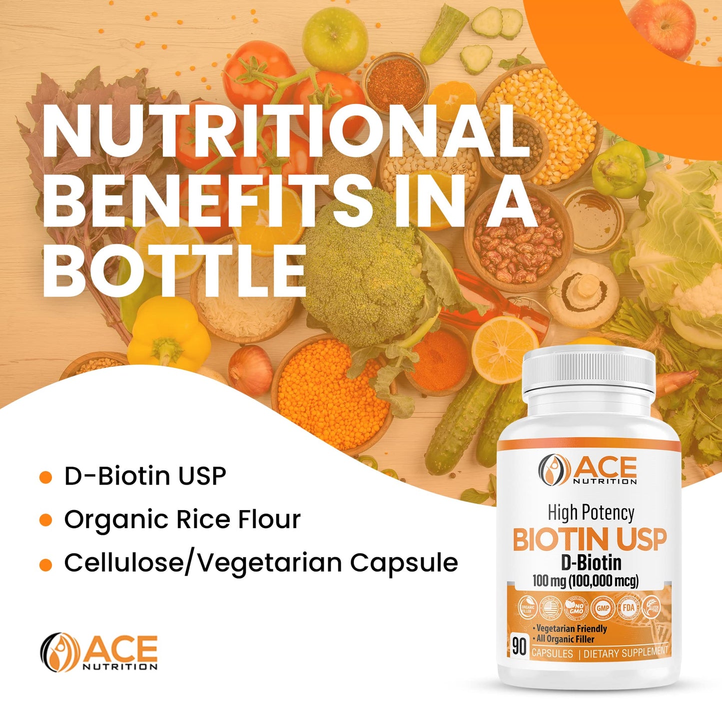 ACE NUTRITION High Potency Biotin USP (D-Biotin) 100mg (100,000mcg) (3) Capsule, 270