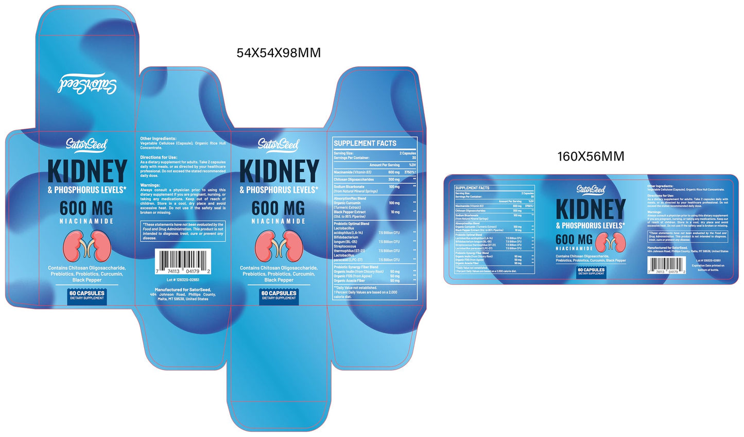 SatorSeed Kidney Support Supplement Capsule 60 Count