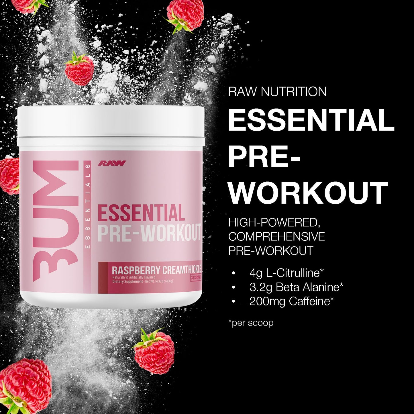 RAW Essential Pre-Workout Powder 14.39 Ounce