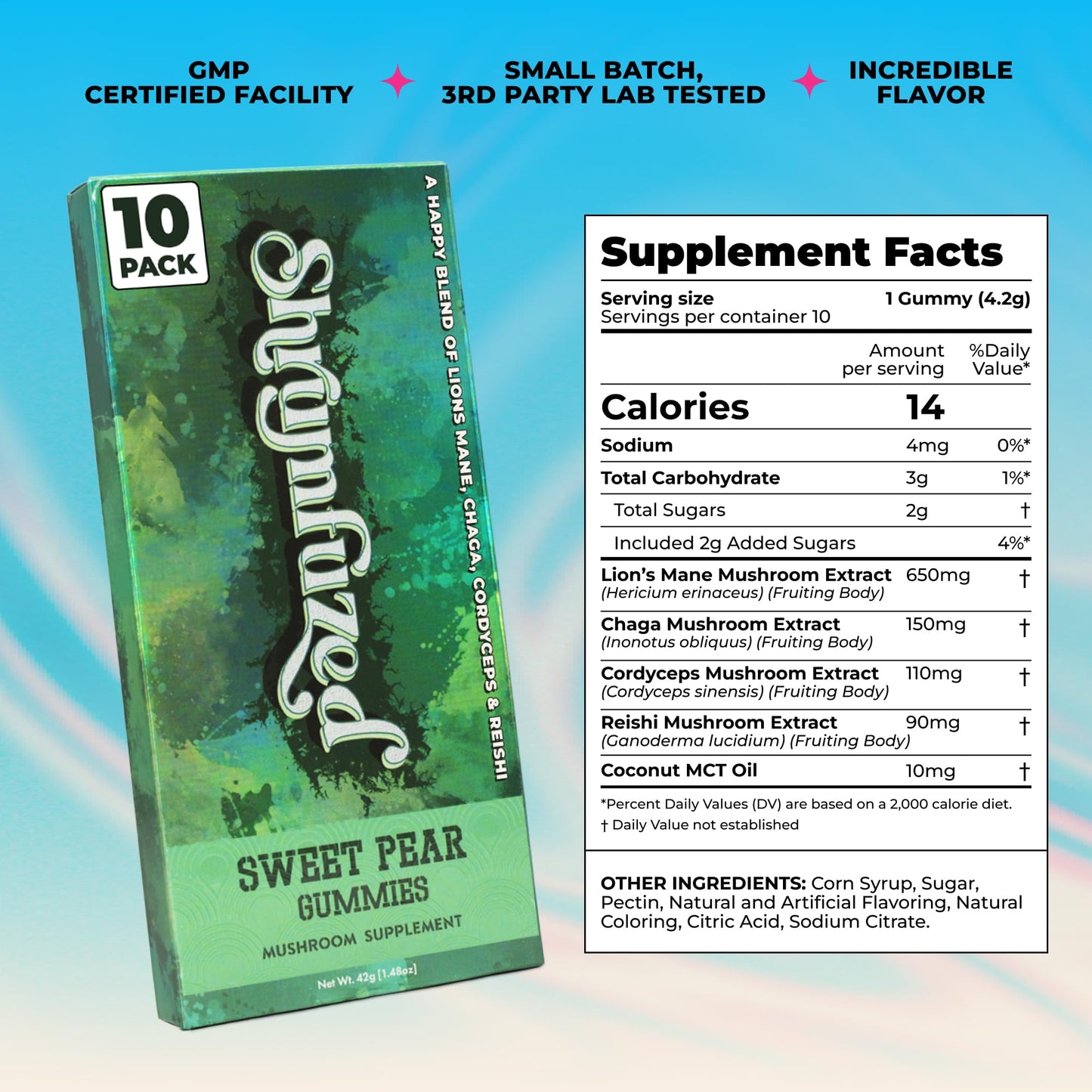 Shrumfuzed Mushroom Gummies Sweet Pear Gummy 10 Count