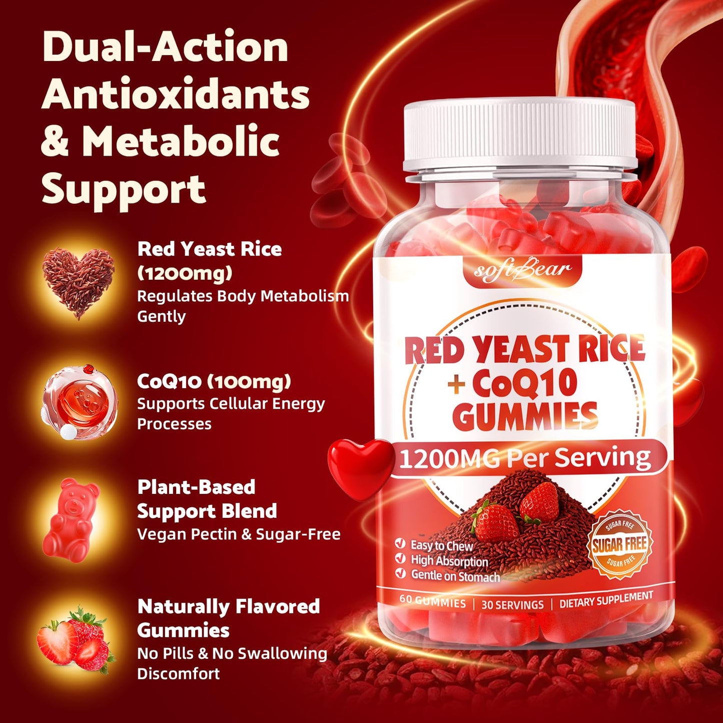 softbear Red Yeast Rice with CoQ10 Gummies 60 Count