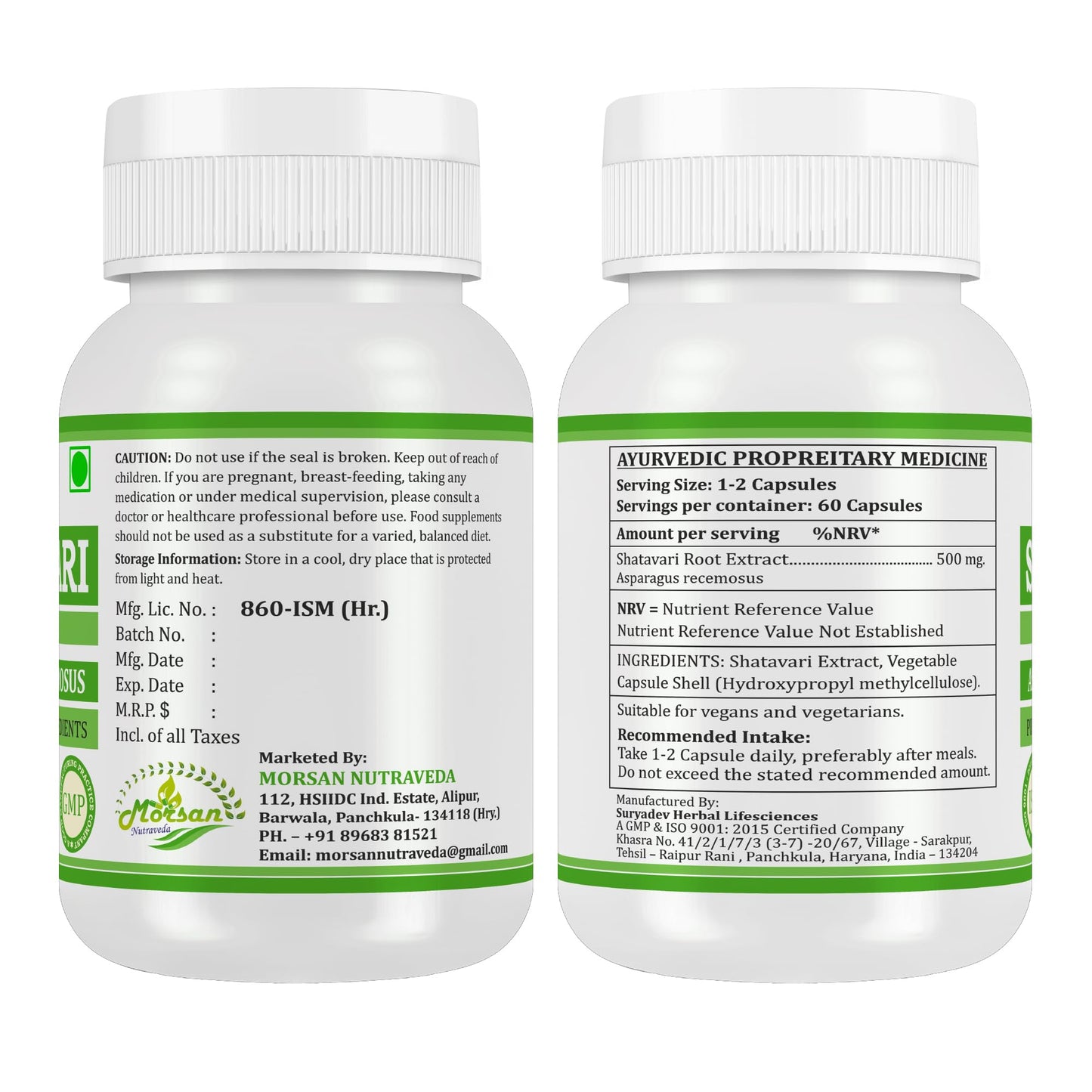 Morsan Nutraveda Shatavari Extract Capsules, 120 Veg Capsules