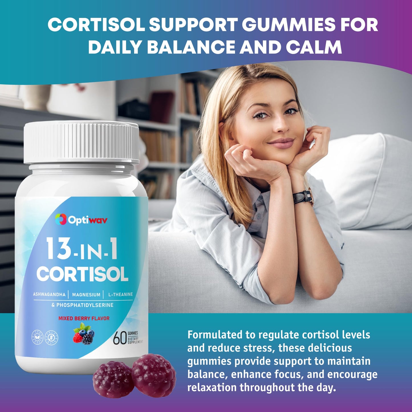 Optiwav Cortisol Reducer Gummies 60 Count