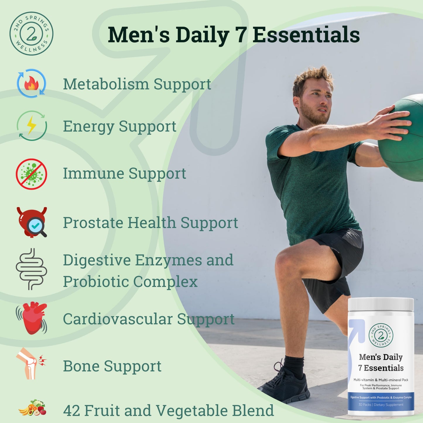 2nd Springs Men's Daily 7 Essentials & Vitamin D3+K2 Bundle 180 Chewables