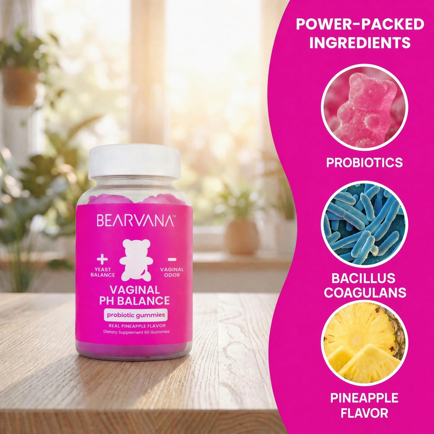 BEARVANA Vaginal pH Support & Probiotic Gummies for Women 60 Count