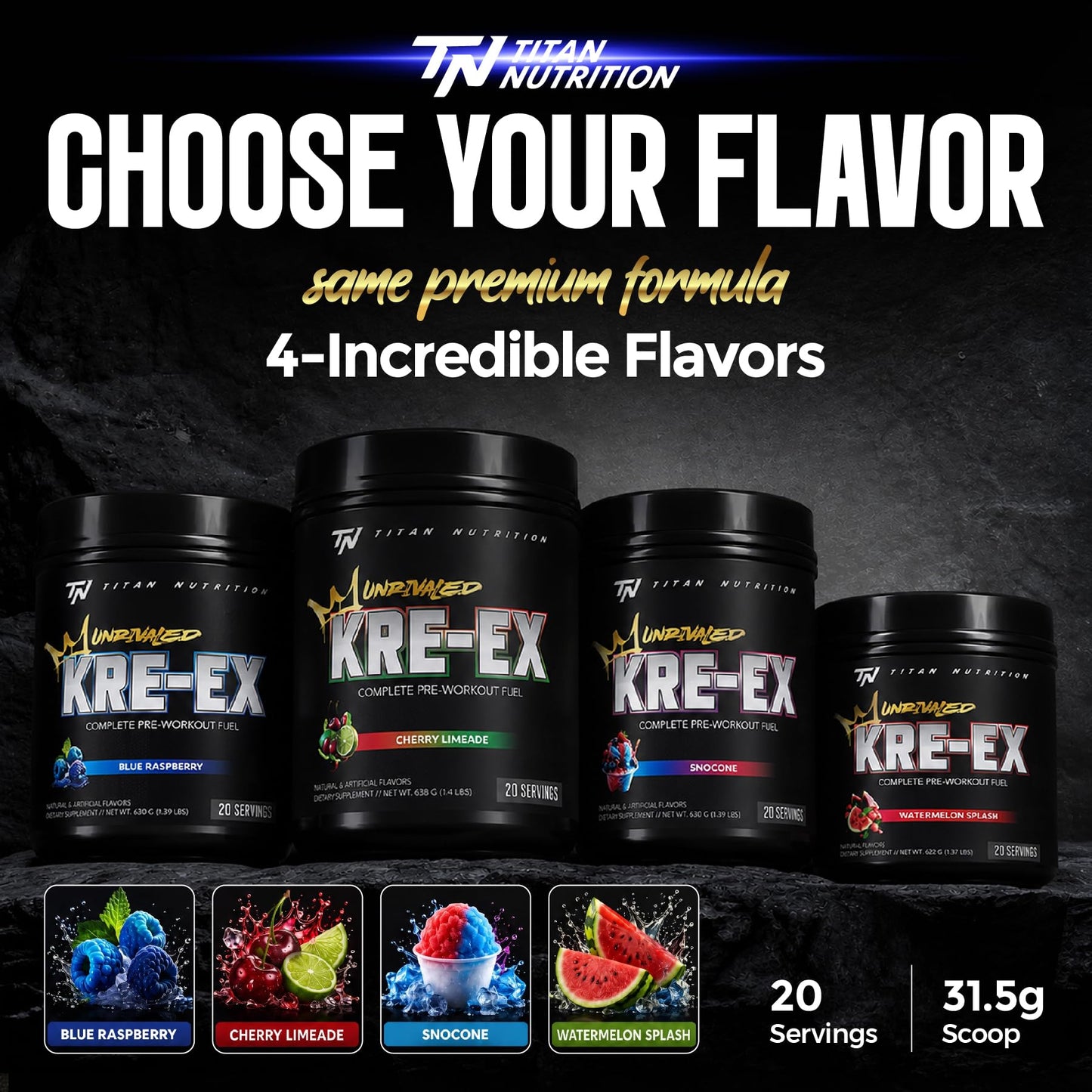 Titan Nutrition Kre-Ex Unrivaled Pre-Workout Powder, 23