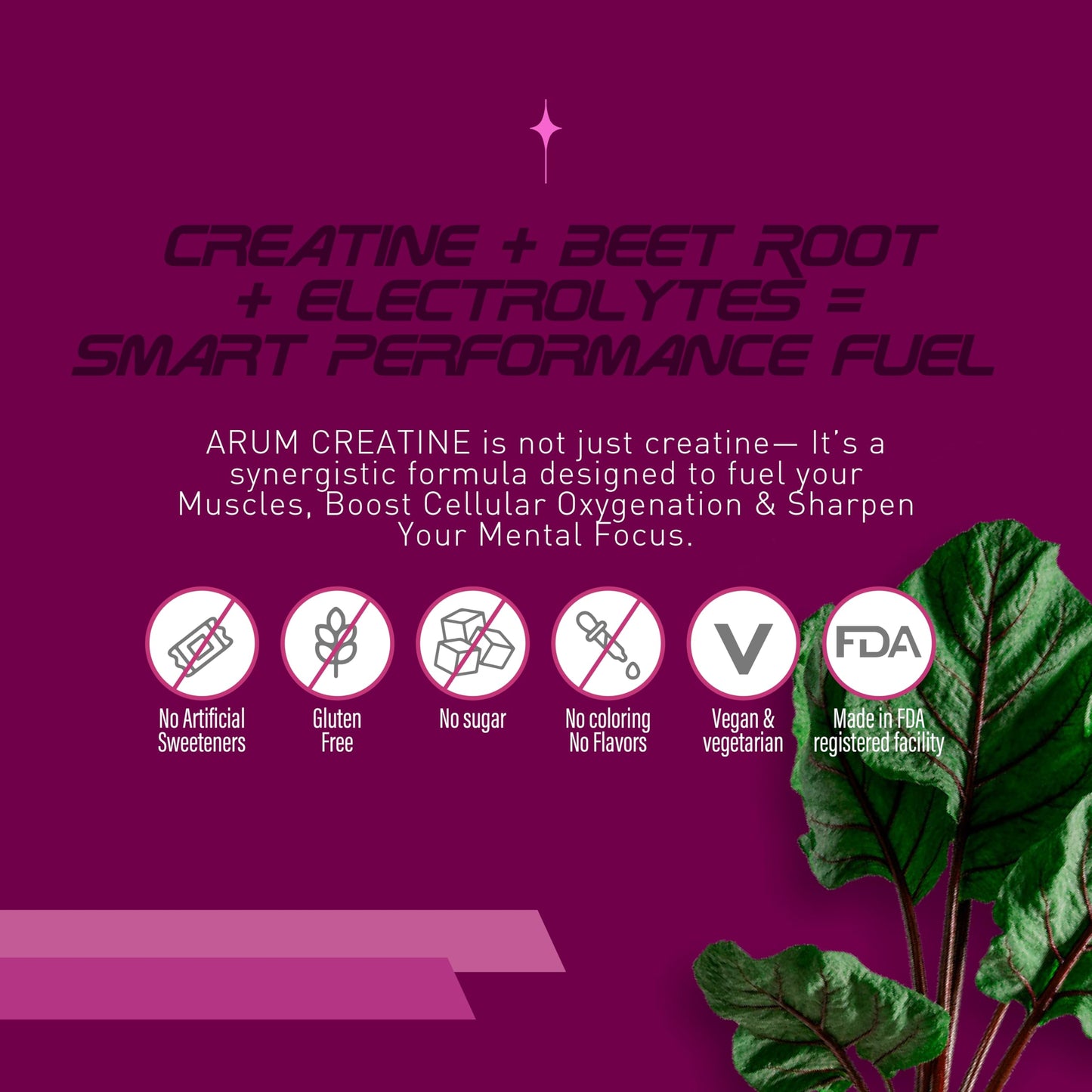 ARUM Creatine with Beetroot & Electrolytes Micronized Creatine Monohydrate Powder, 10.5 oz