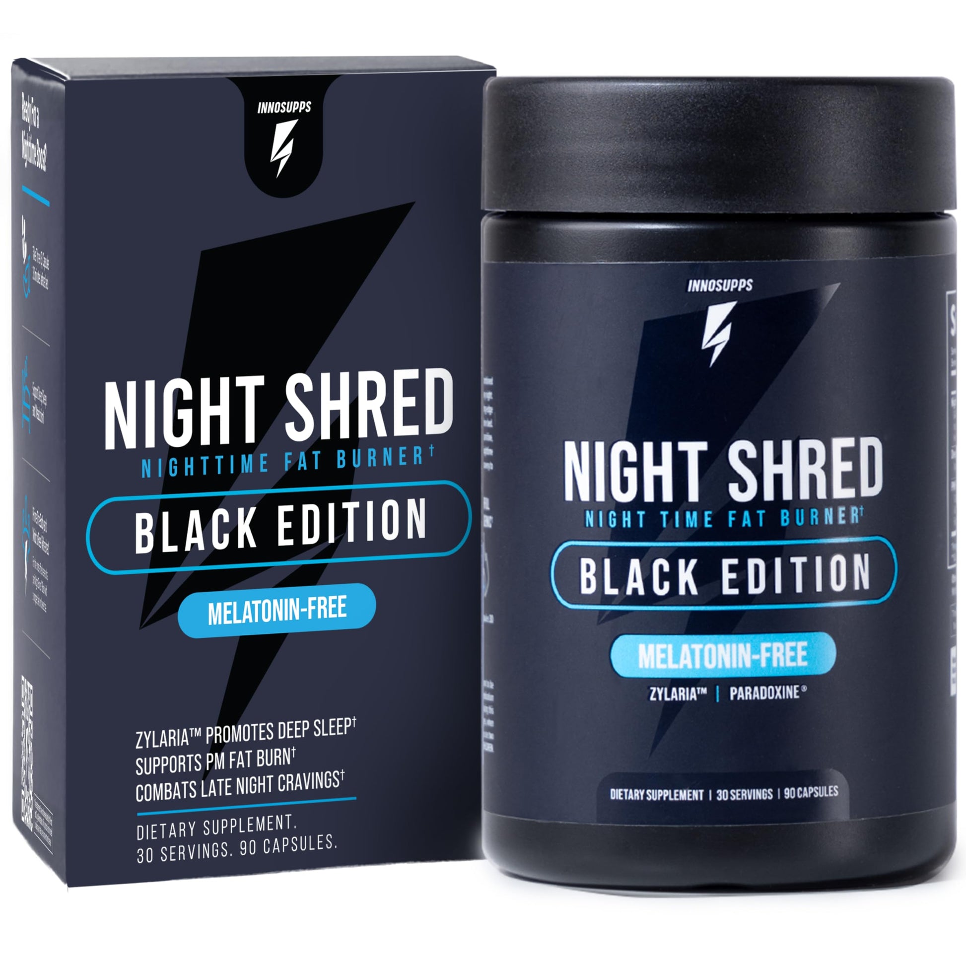InnoSupps Night Shred Black Melatonin-Free Night Time Fat Burner Capsules, 90 Count