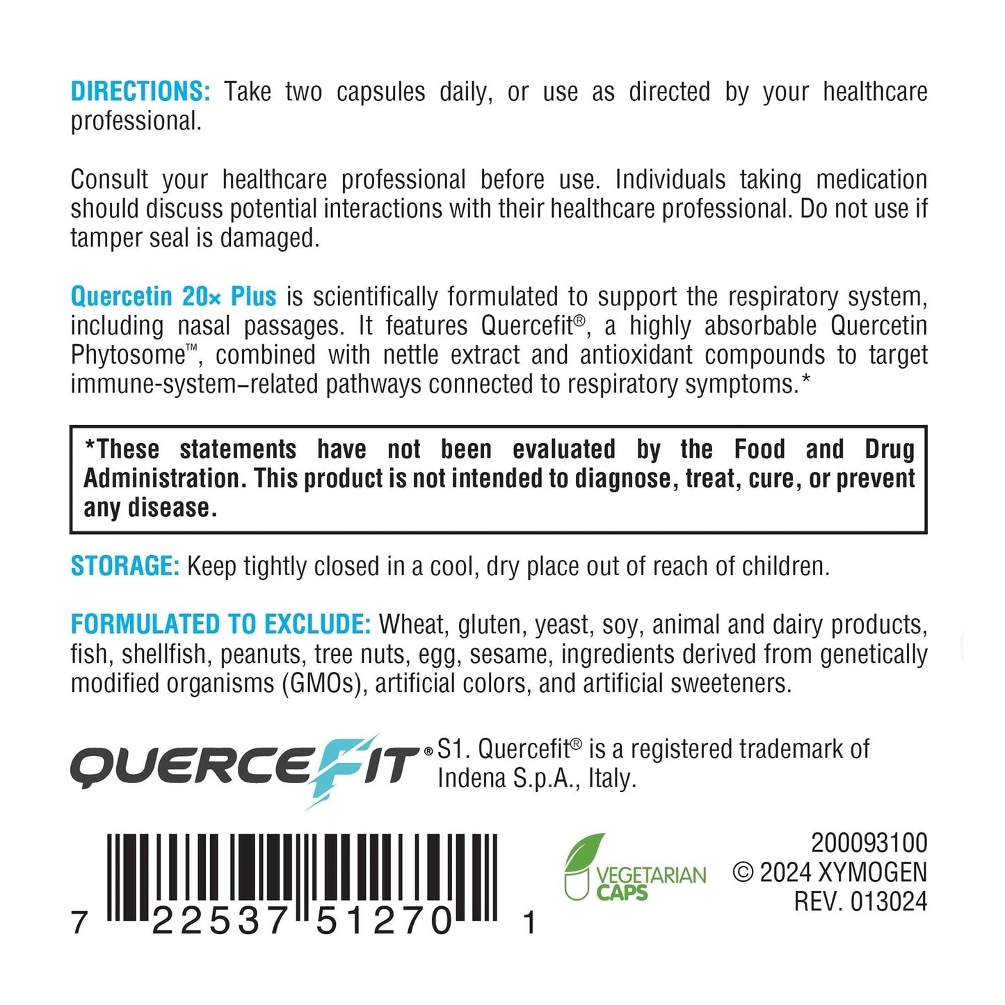 XYMOGEN Quercetin 20× Plus Capsule, 120 Count