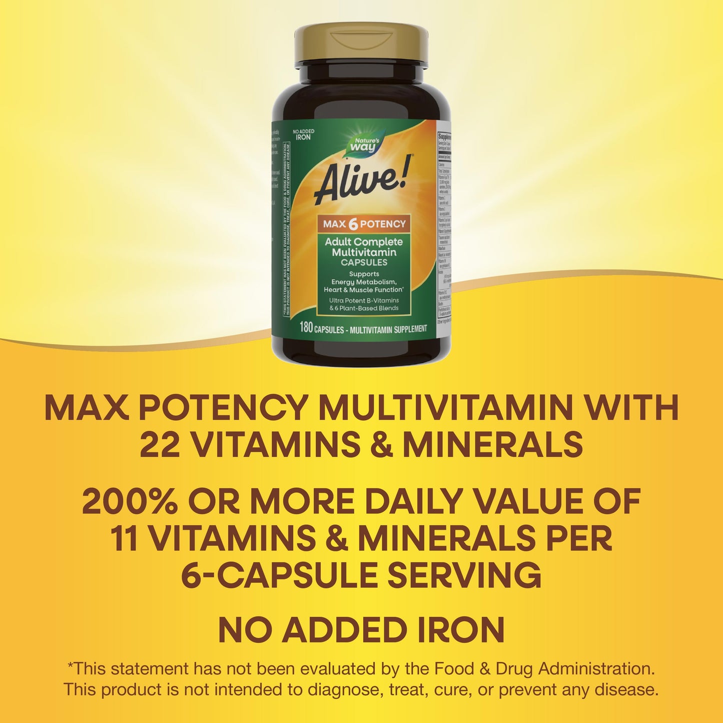 Nature's Way Alive! Max6 Potency Adult Complete Multivitamin Capsules, 180 Count