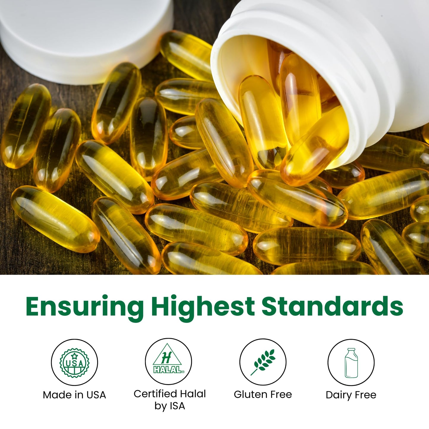 Zaytun Vitamins Halal Fish Oil 1200mg Omega-3 Premium EPA/DHA One Per Day Daily Wellness Support Softgels, 120 Count