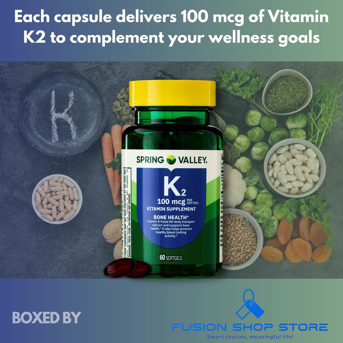 FUSION SHOP STORE Vitamin K2 100mcg Softgels 60 Count