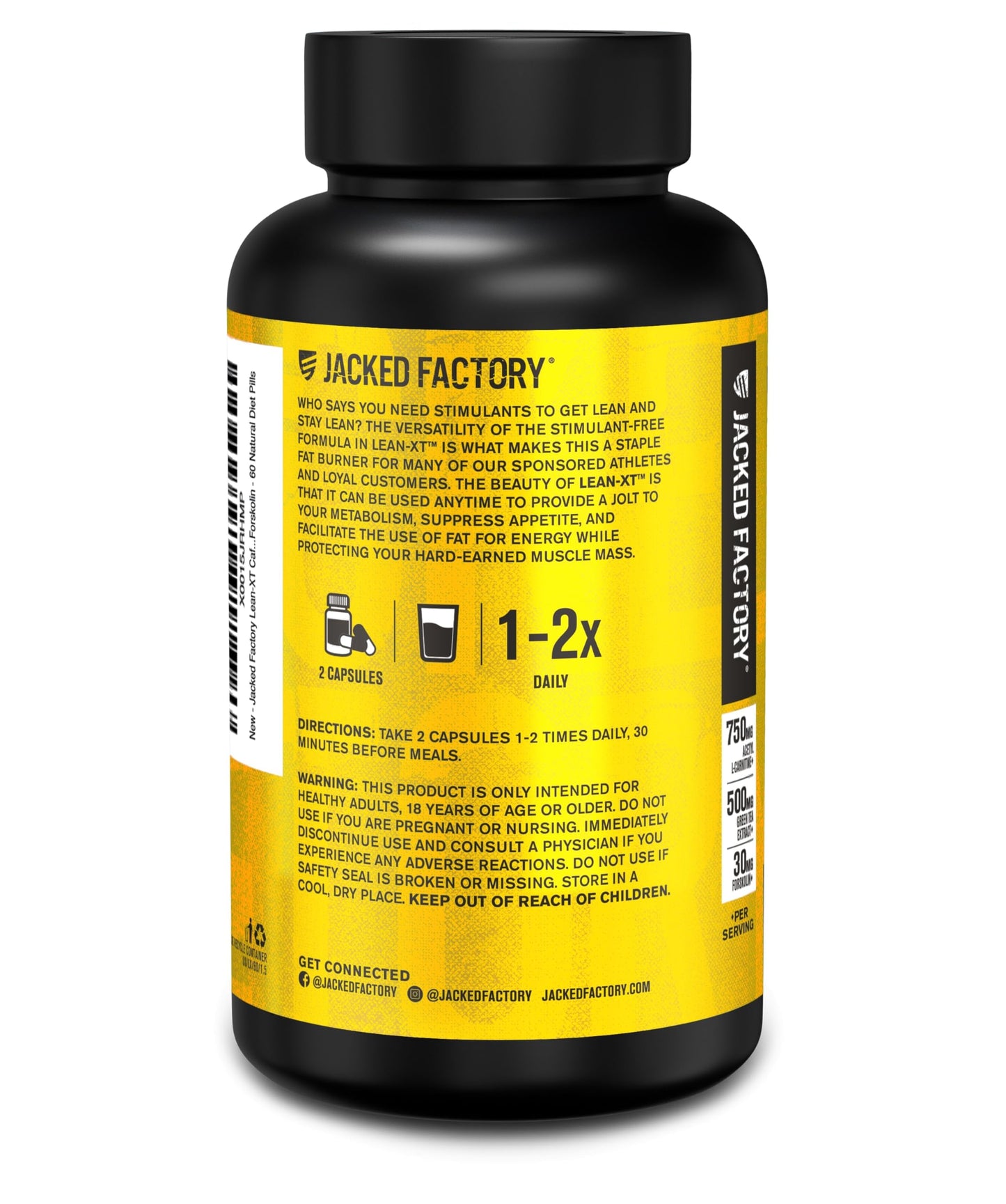 Jacked Factory Lean-XT Caffeine Free Fat Burner Capsules, 60 Capsules