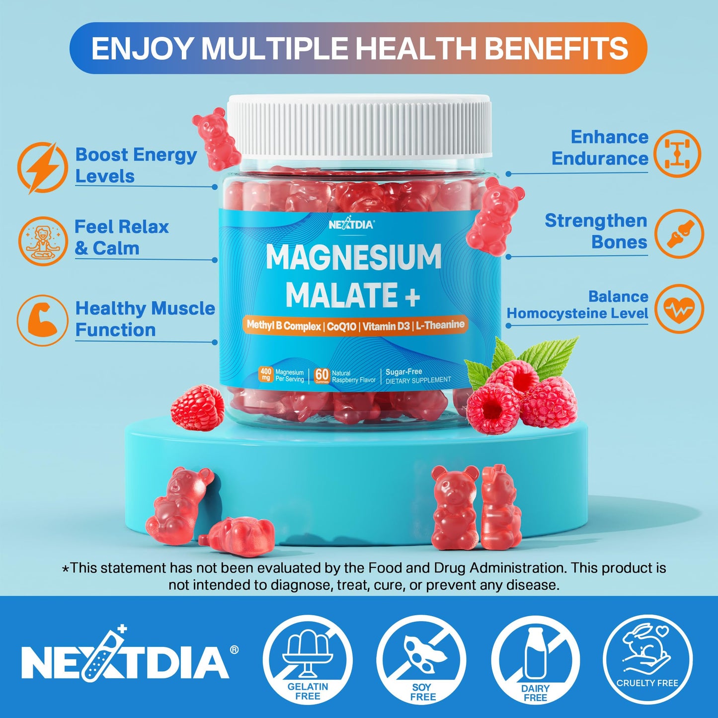 Nextdia Magnesium Malate Gummies for Adults, Gummy, 60 Count