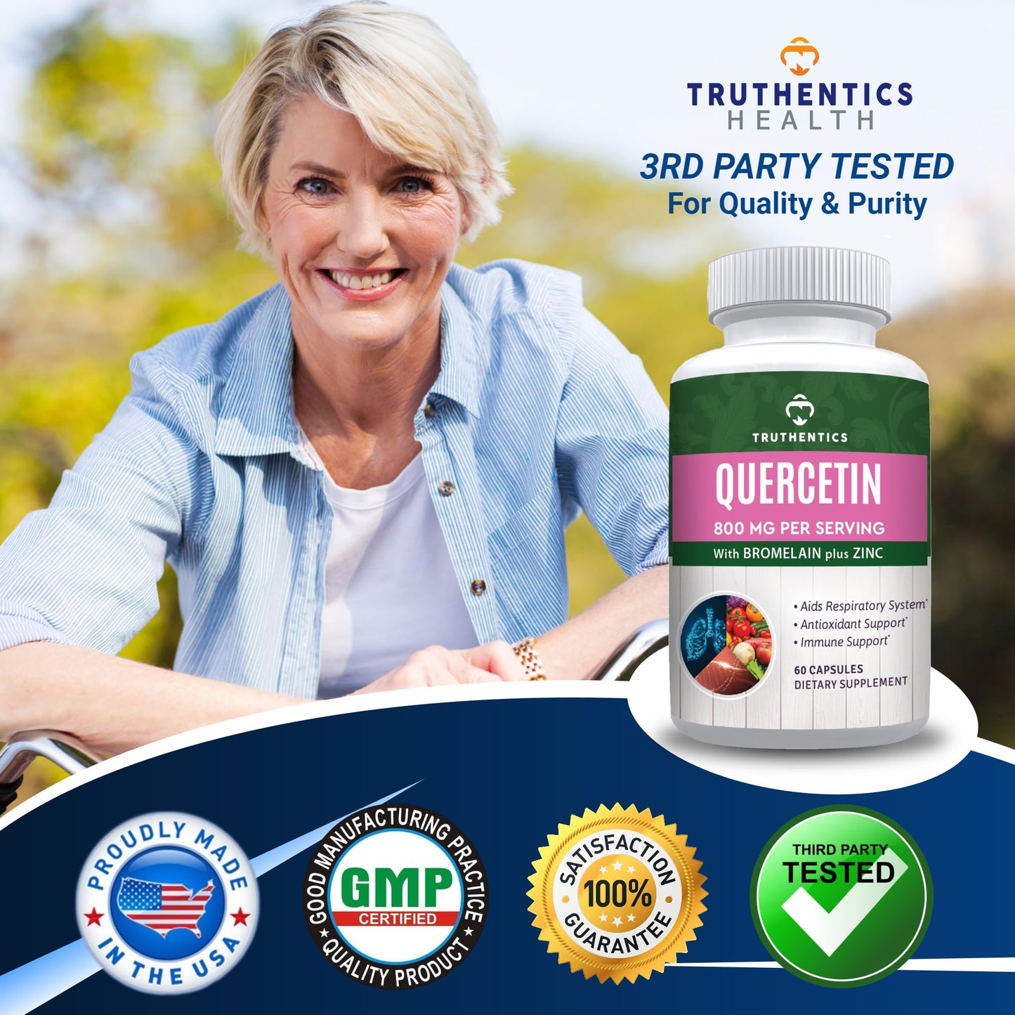 TRUTHENTICS Quercetin with Bromelain and Zinc 1050mg Capsules, 60 Count