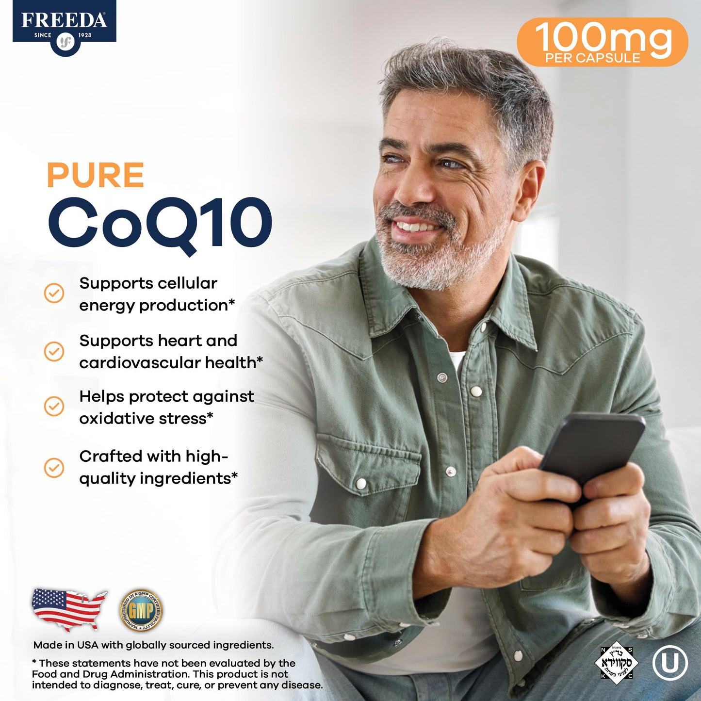 FREEDA CoQ10 100mg Capsules, 100 Count