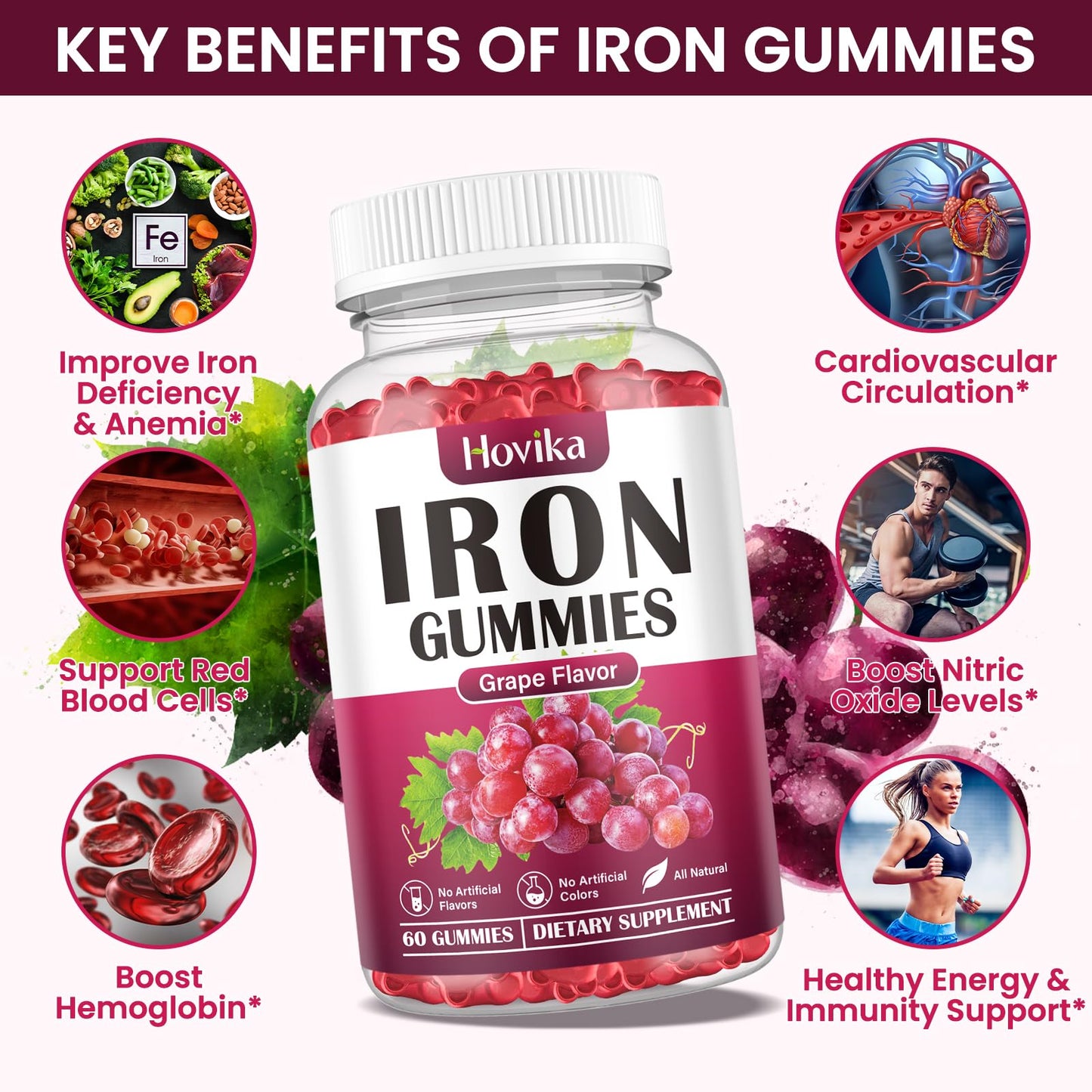 Hovika Iron Gummies Supplement for Women & Men, 60 Gummies