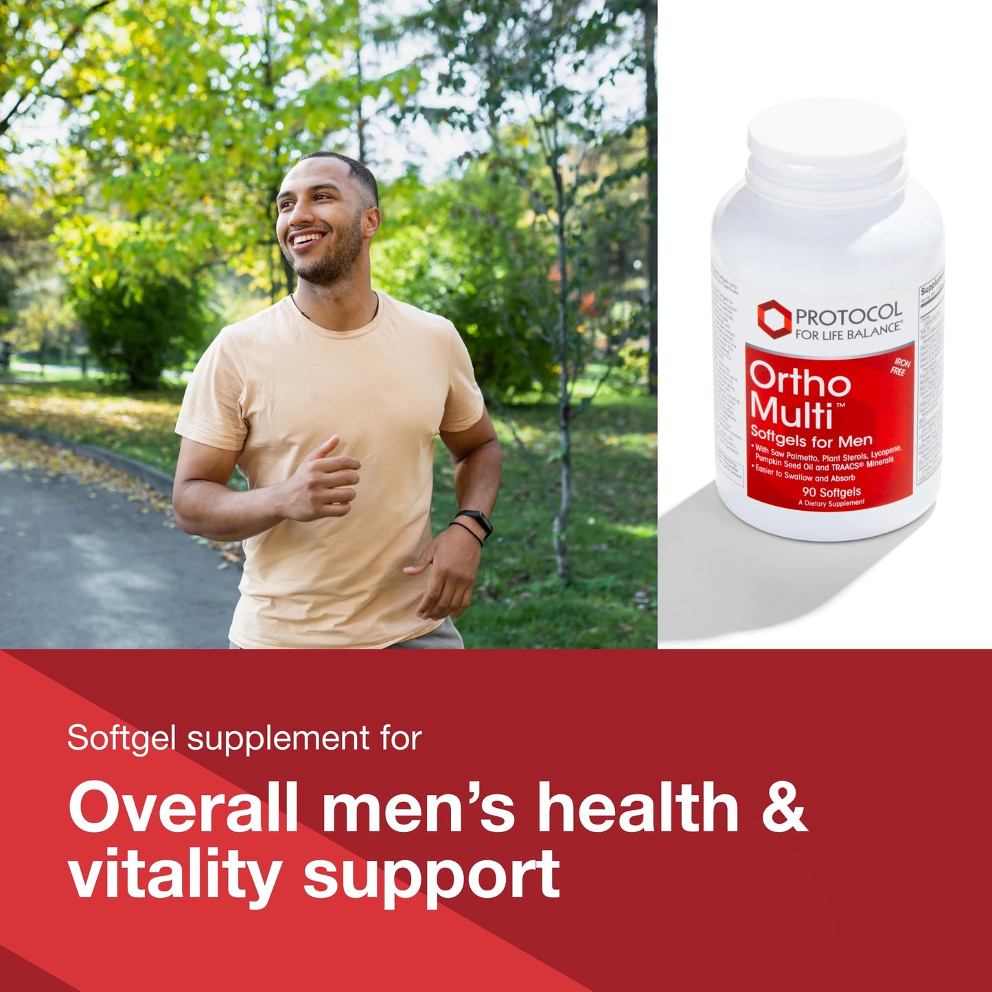 Protocol for Life Balance Ortho Multi Softgels for Men Multivitamin for Prostate Health with Saw Palmetto, Zinc & CoQ10 Iron Free 90 Softgels