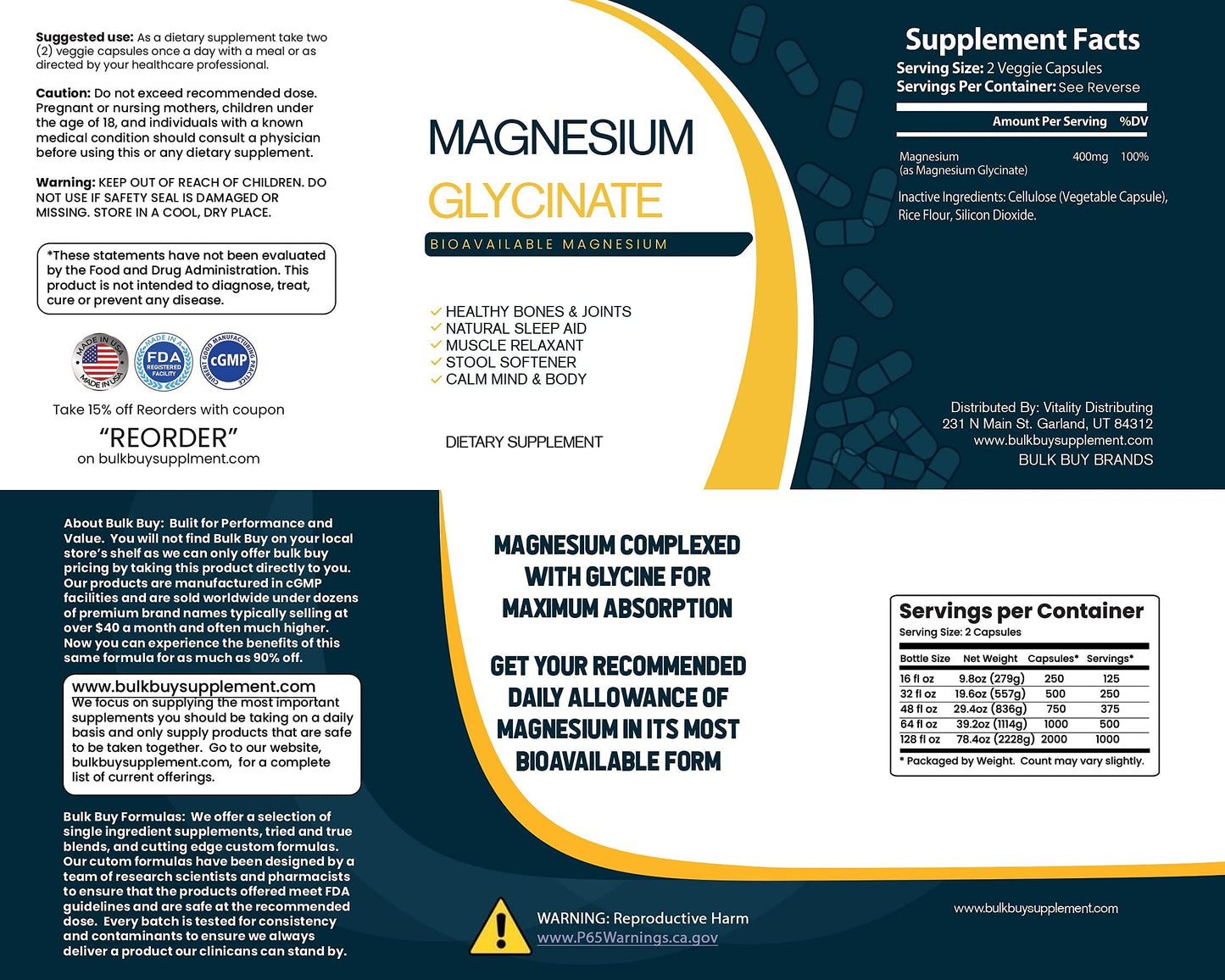 Bulk Buy Magnesium Glycinate Capsules 500 Count