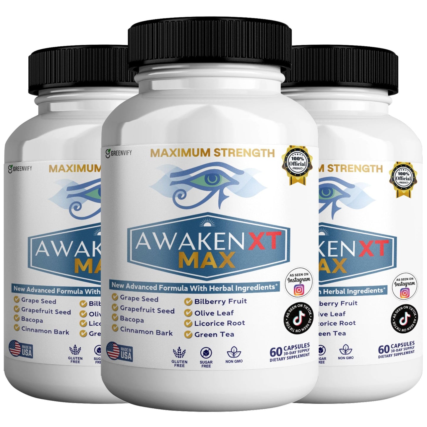 GREENVIFY Awaken XT Max Nootropic Supplement Capsules, 60 Count