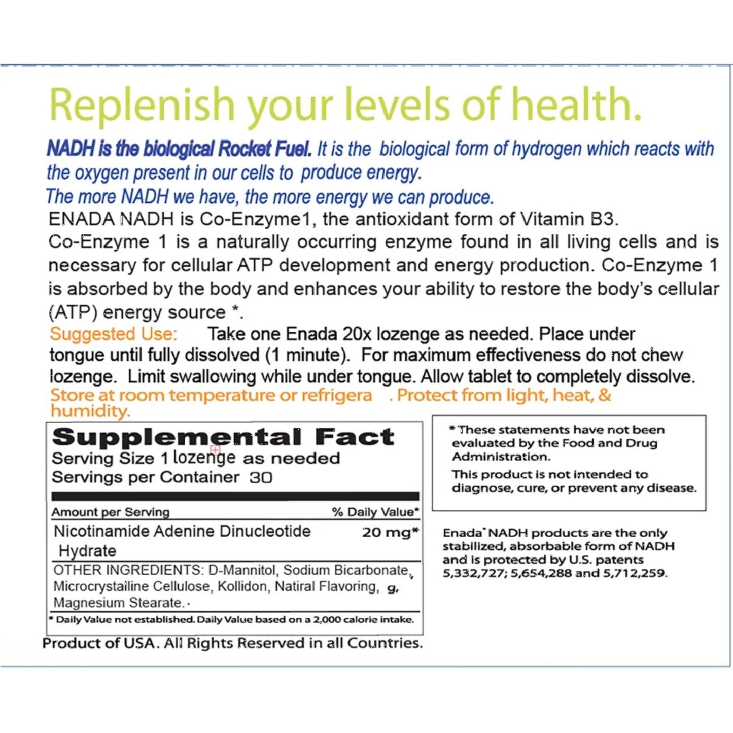 ENADA NADH Supplement Lozenges 30 Lozenges