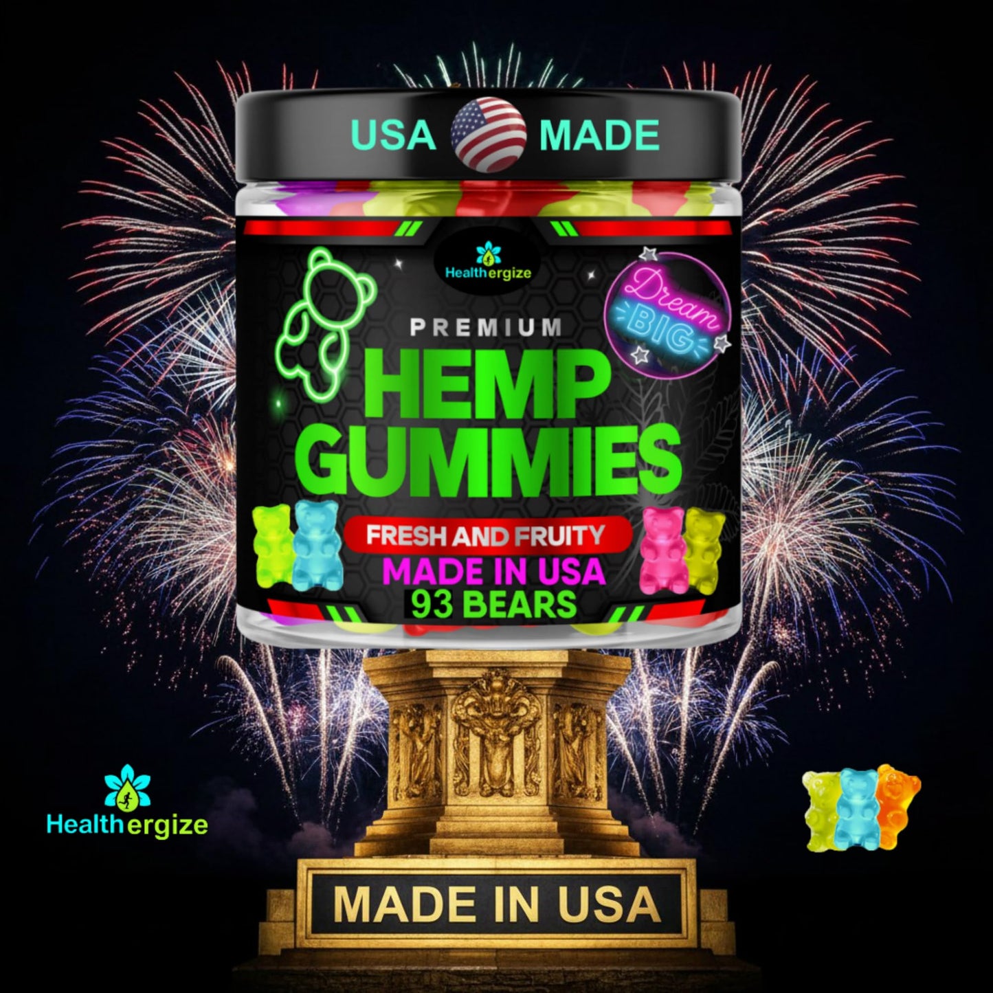 Healthergize Hemp Gummies for Deep Sleep-Calm and Peace Chewable, 93 Count
