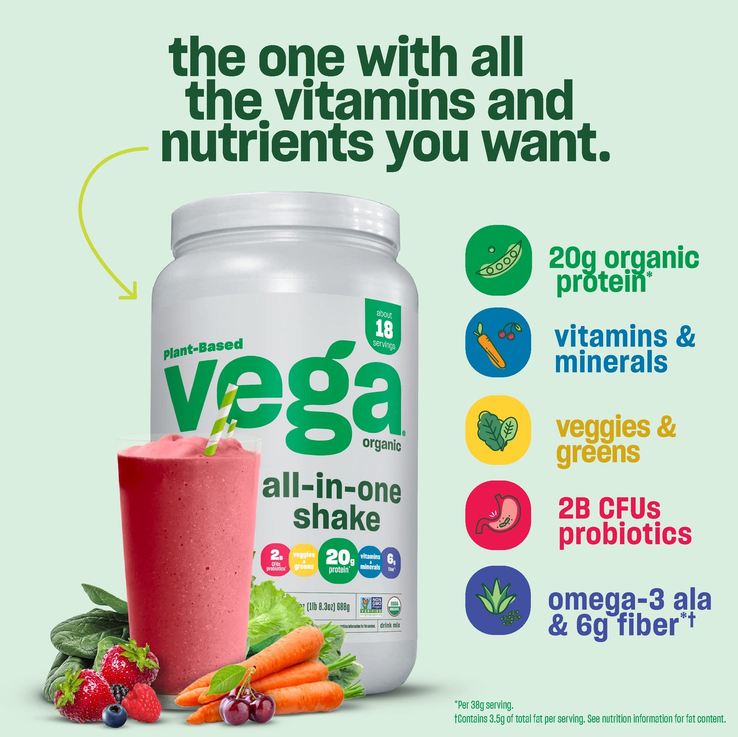 Vega Organic All-in-One Vegan Protein Powder French Vanilla 1.52 lb (Pack of 12)