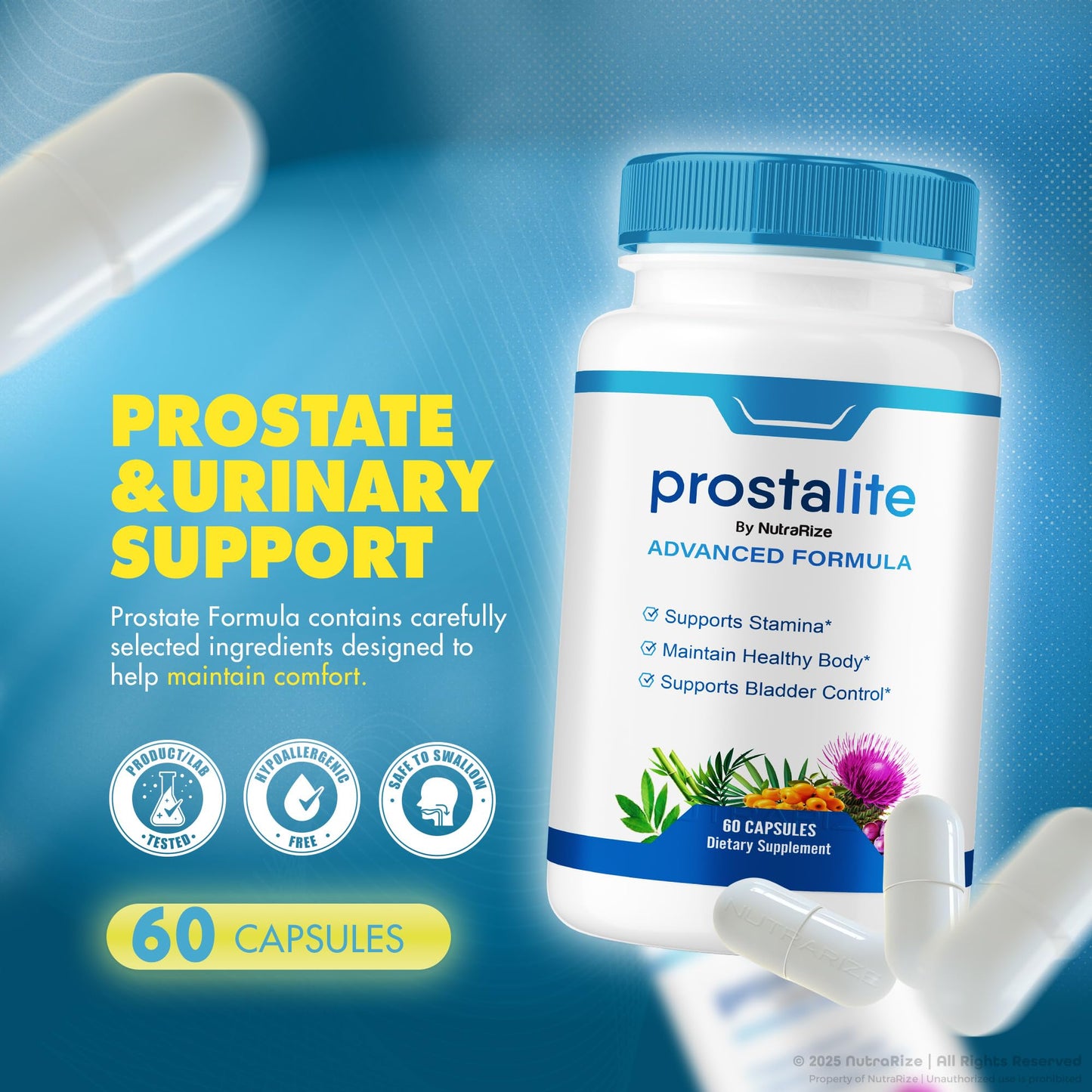 NutraRize Prostalite Capsules, Prostate Support Supplement, All-Natural, Maximum Strength, 60 Capsules