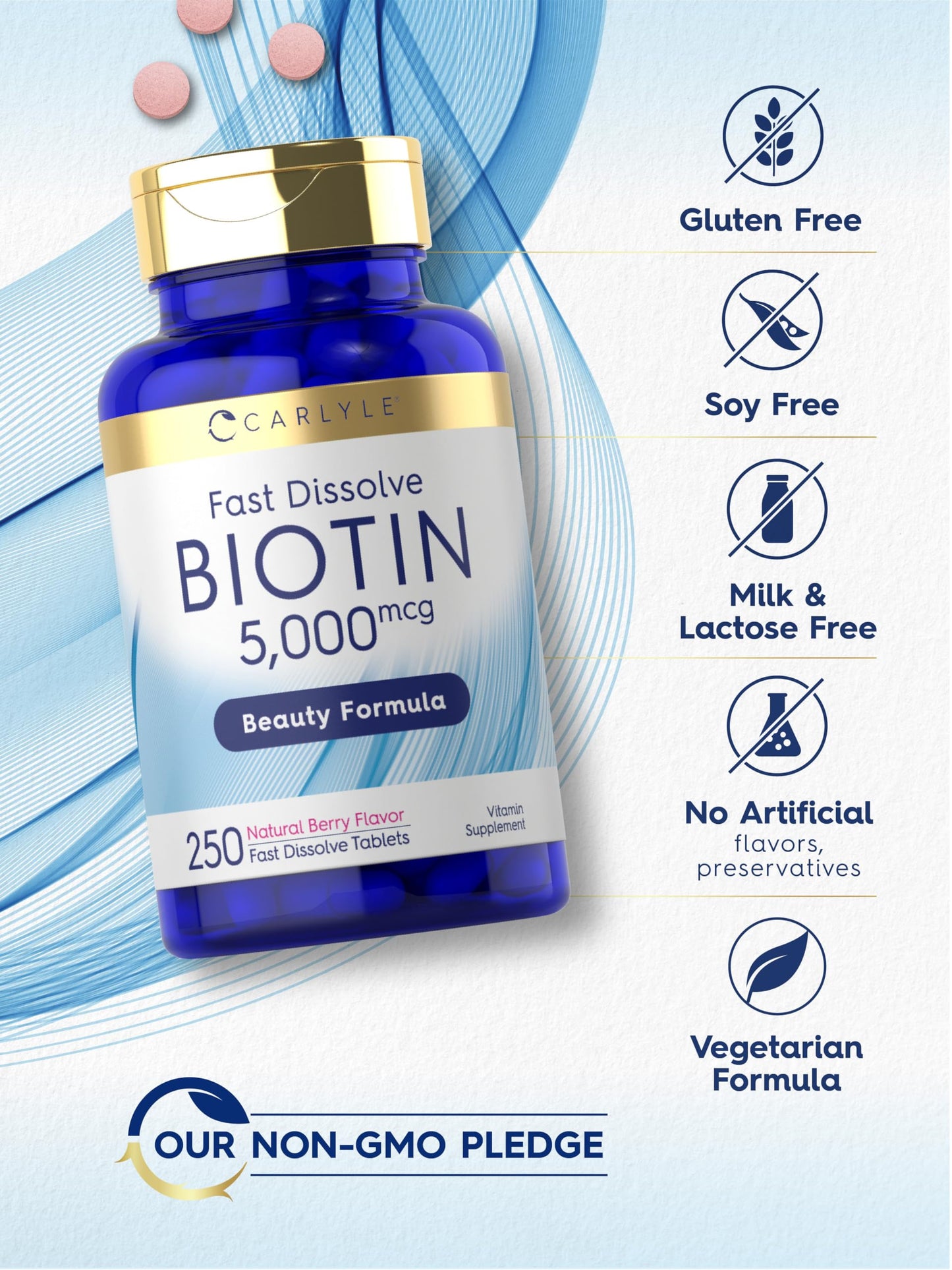 Carlyle Biotin 5000mcg Fast Dissolve Tablets, 250 Count