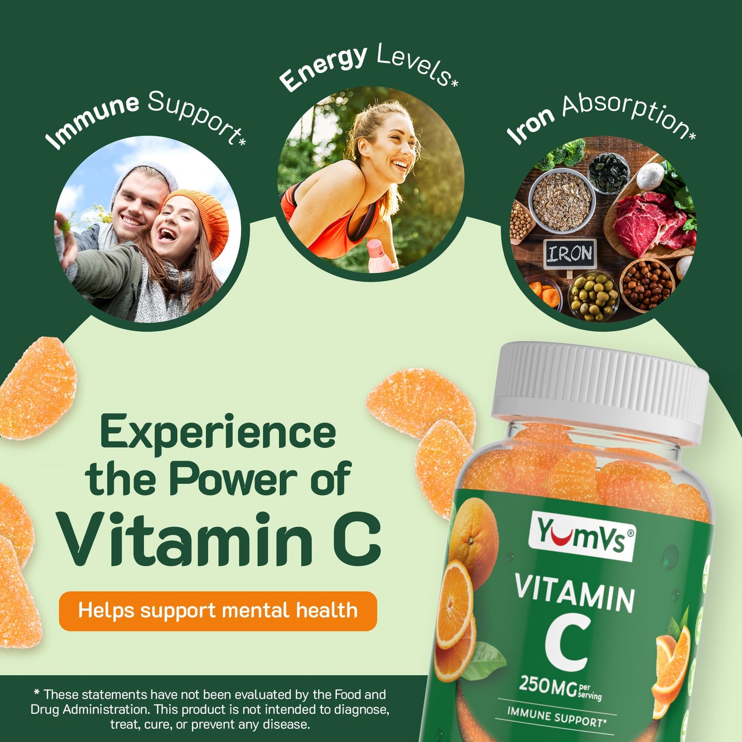 YUM-V'S Vitamin C Gummies for Adults 250 mg Orange Flavor, Immune Support, 200 Count