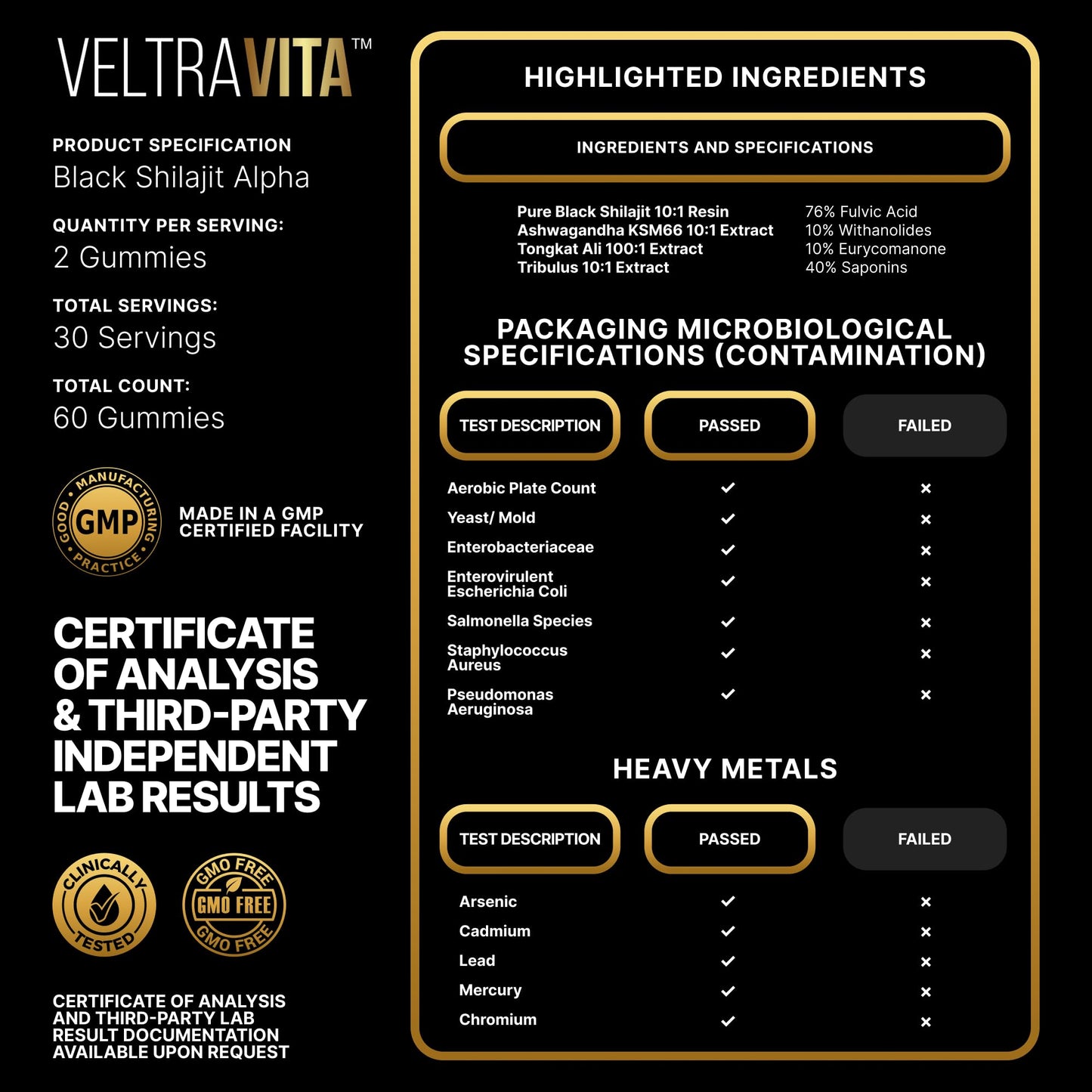 VeltraVita Alpha Shilajit Gummies 60 Count