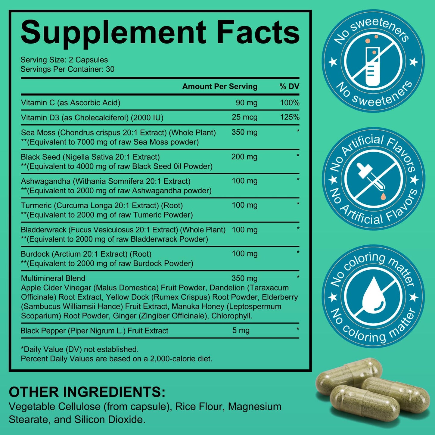 LTQXGT Ashwagandha Sea Moss Black Seed Oil Capsule, 60 Count
