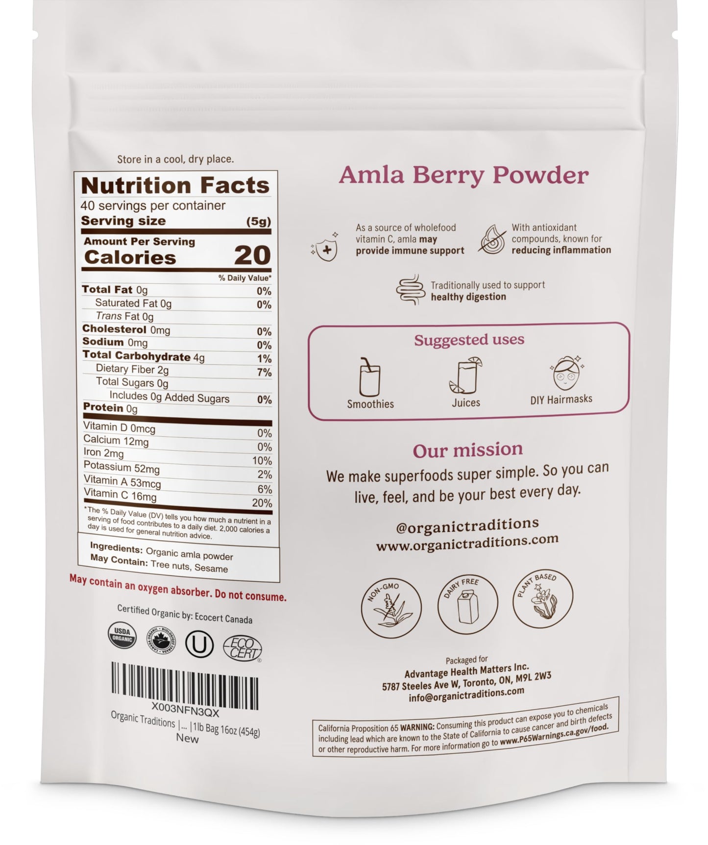 Organic Traditions Amla Powder 16 Ounce
