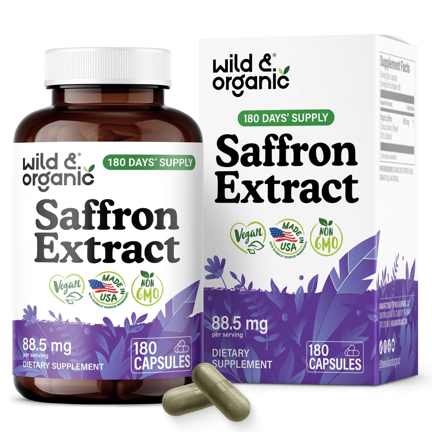 Wild & Organic Saffron Extract Capsules 180 Count