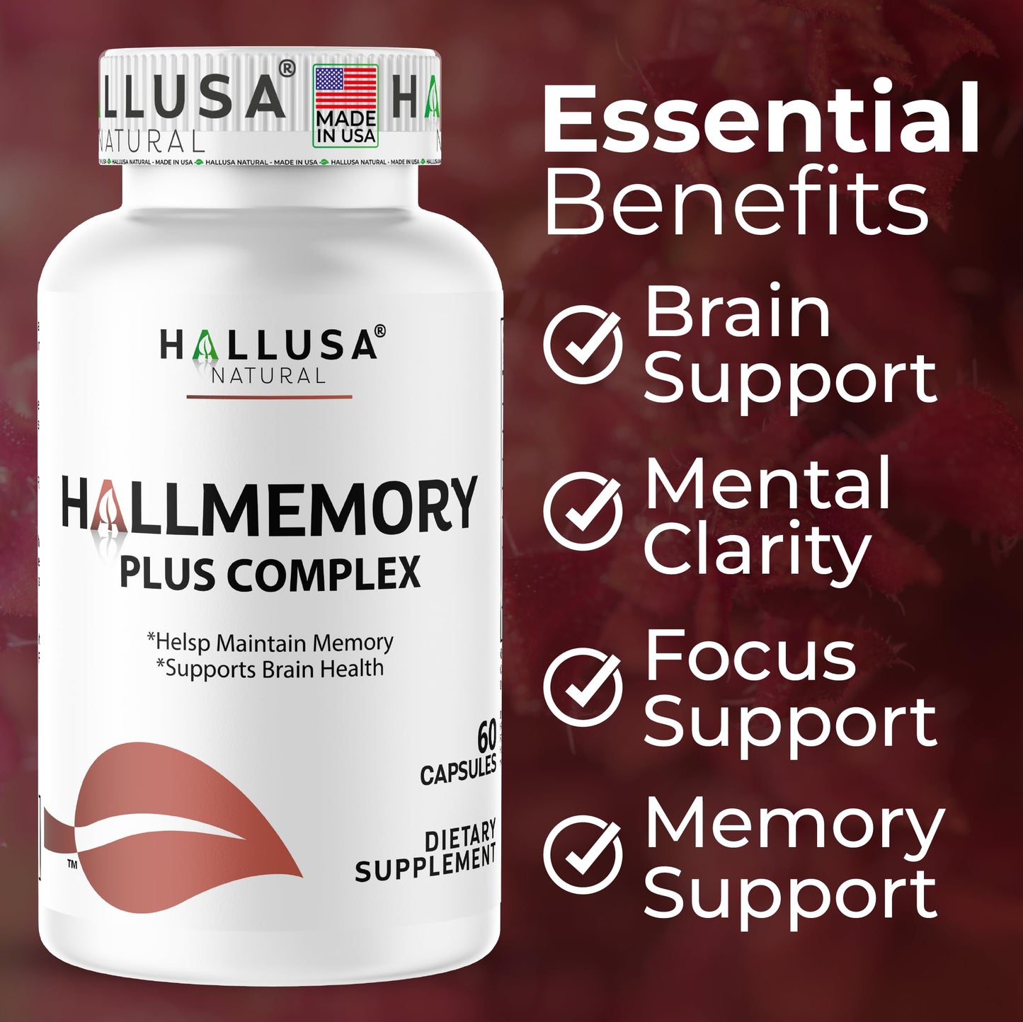 Hallusa Natural Brain Health Supplement Capsules 60 Count