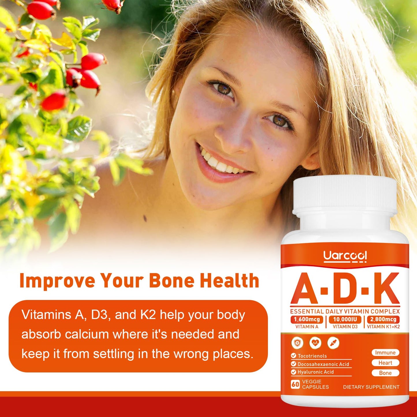 Uarcool ADK Vitamin Supplement Capsules 60 Count