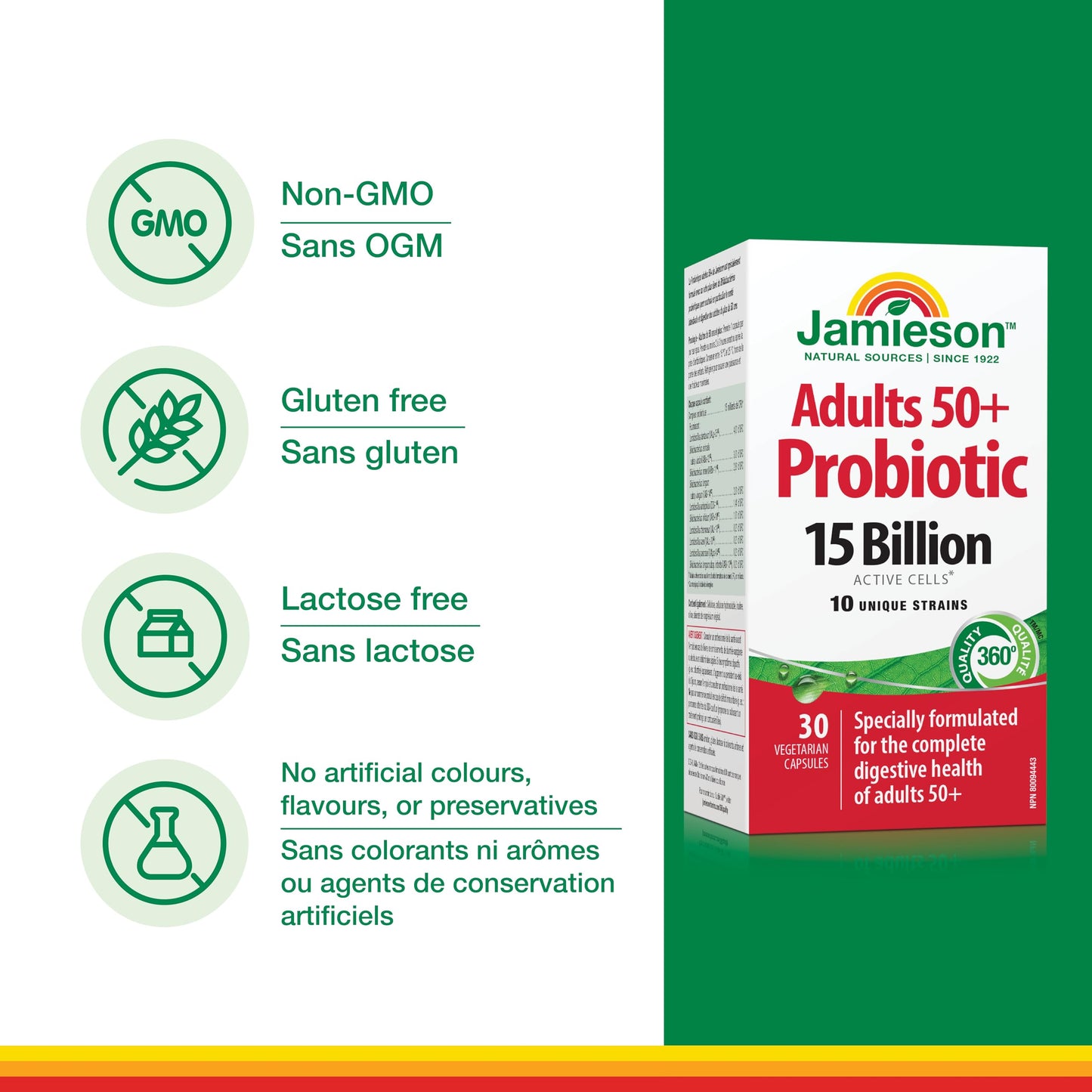 Jamieson Adult 50+ Probiotic Complex, 15 Billion CFU, 30 Vegi Caps