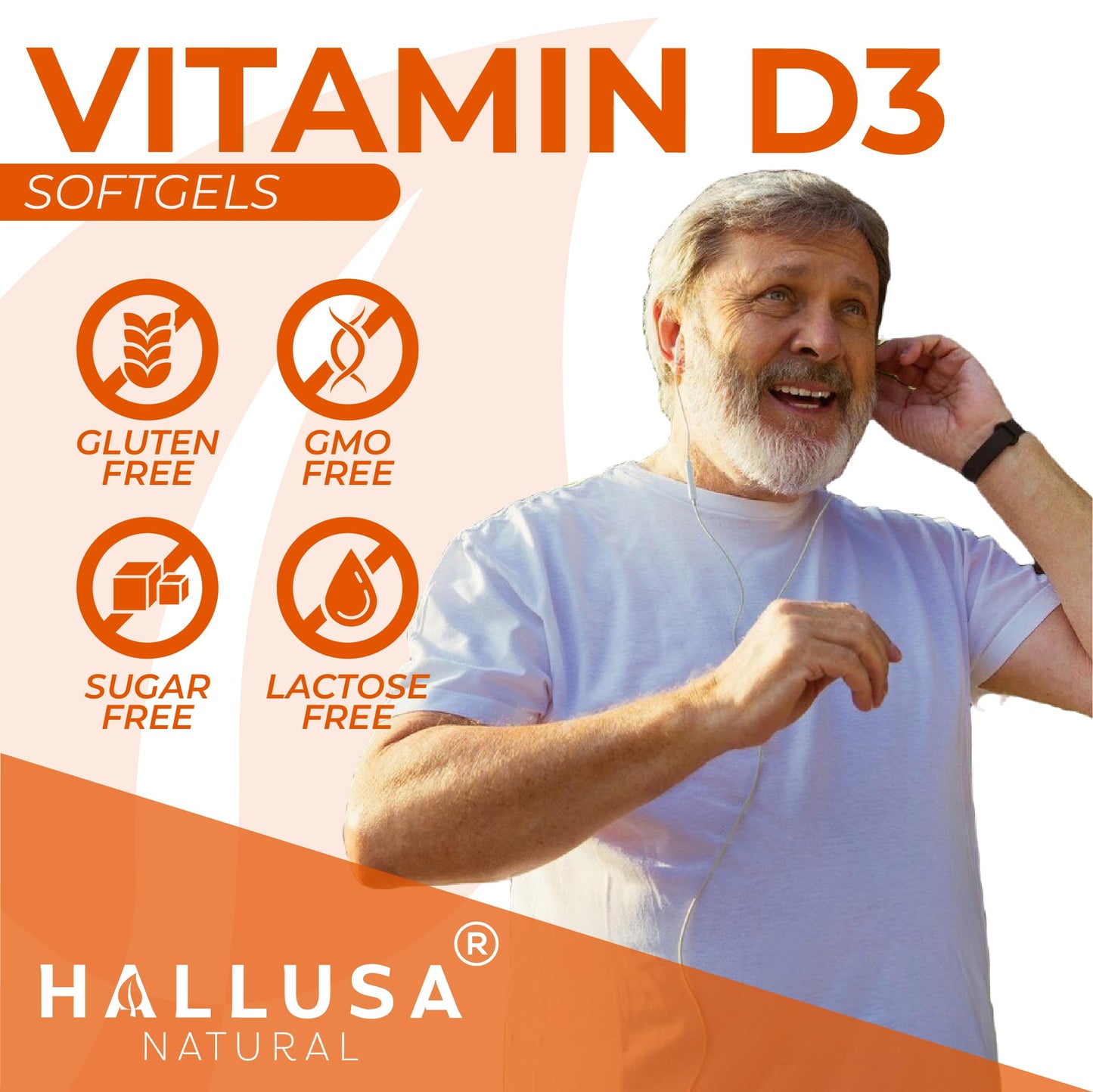 Hallusa Natural HallD3 Vitamin D3 2000 IU Softgels, 60 Count