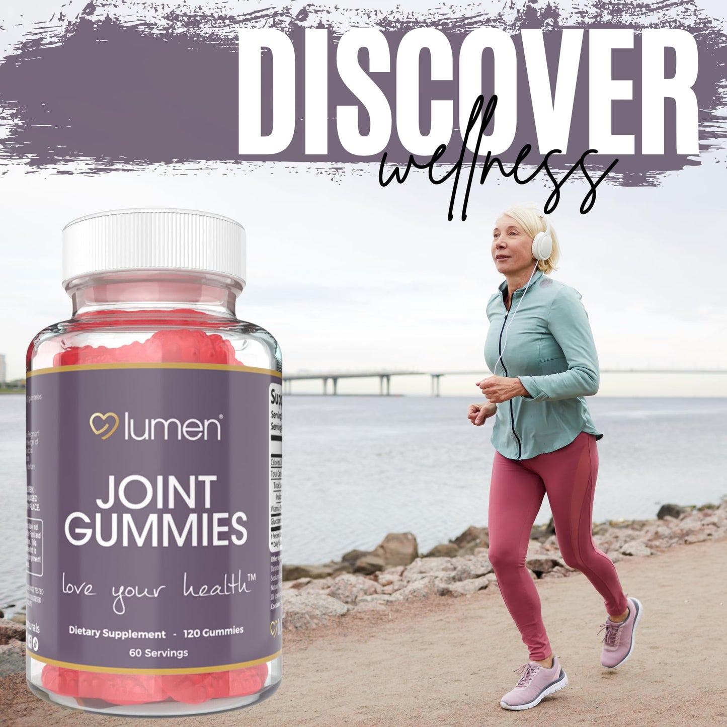Lumen Naturals Mobility Gummies for Women with Glucosamine – Delicious Raspberry Flavor, 120 Gummies