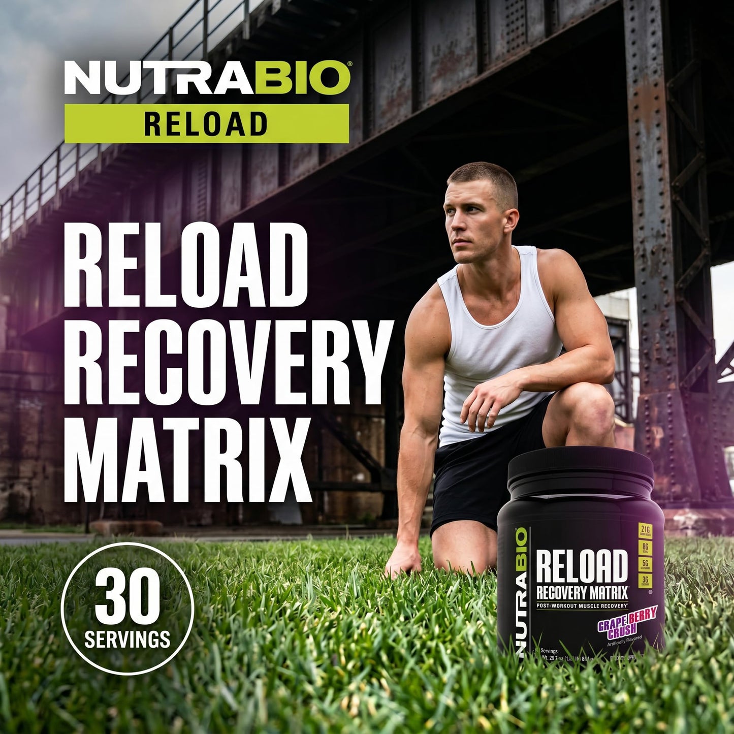 NutraBio Reload Powder 29.6 oz Grape Berry Crush