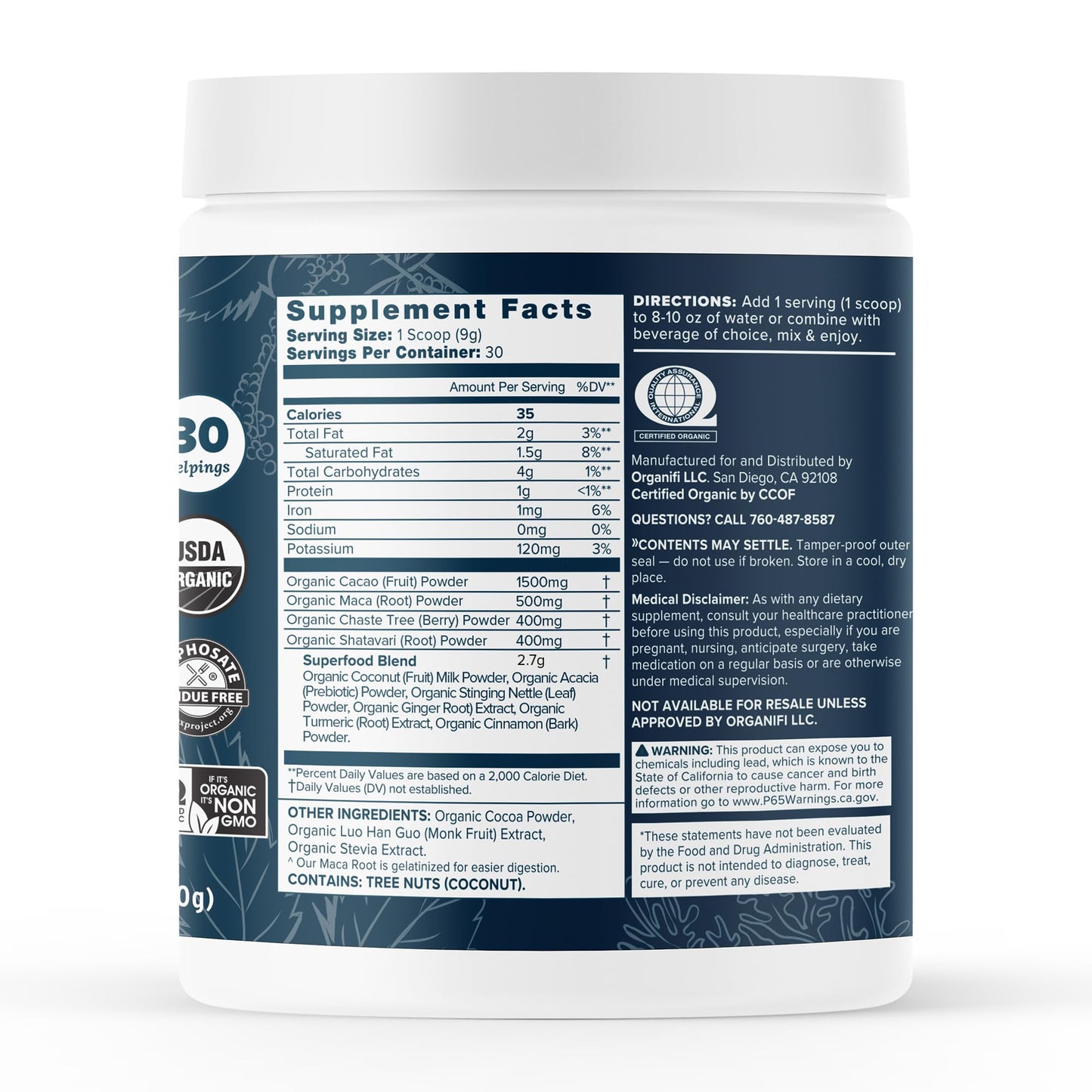 Organifi Harmony Hormone Balance for Women with Cacao Superfood Powder, 9.52 Ounce