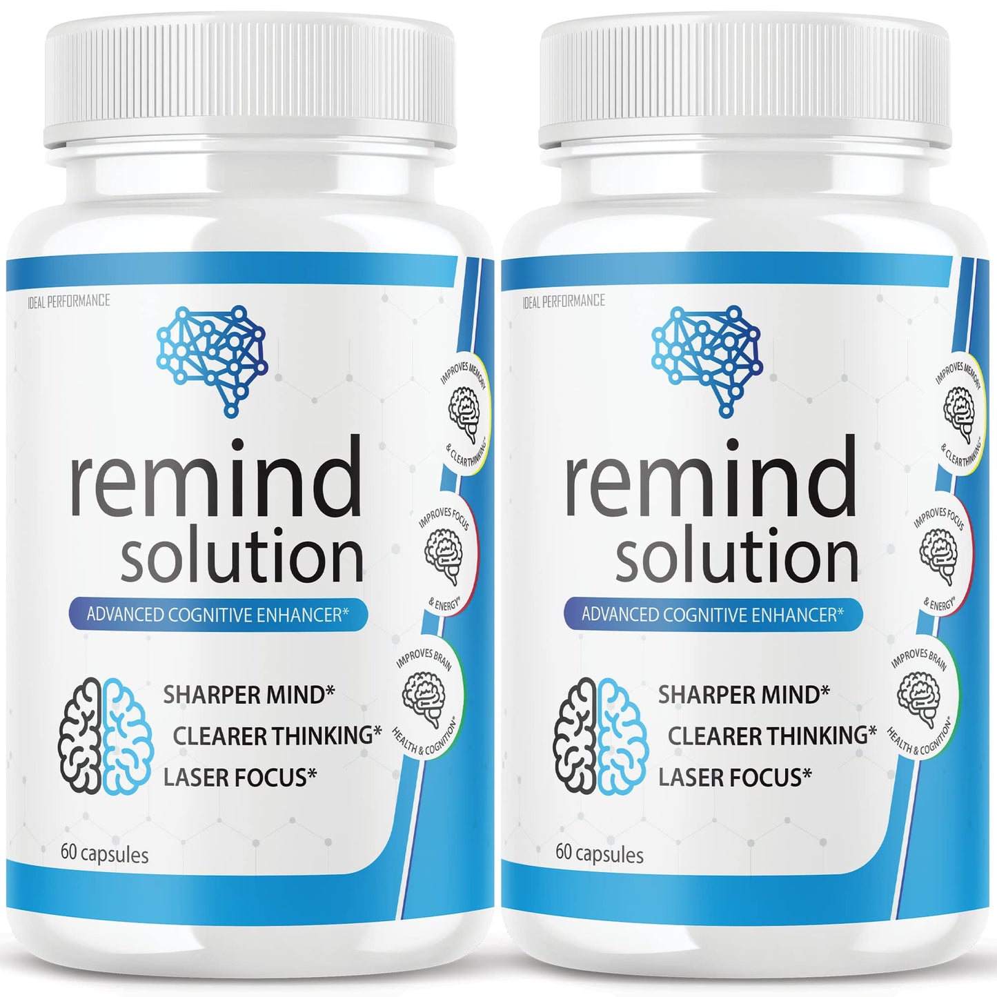 IDEAL PERFORMANCE Remind Solution for Memory Advanced Cognitive Brain Health Function Focus Max Concentration Recall Supplement, Capsules, 120 Capsules