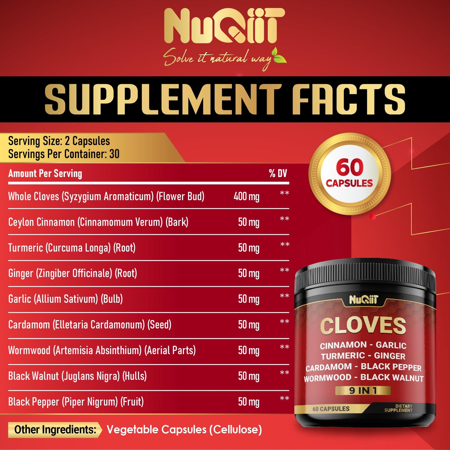 NUQIIT 9in1 Clove Supplement Capsules, 60 Count