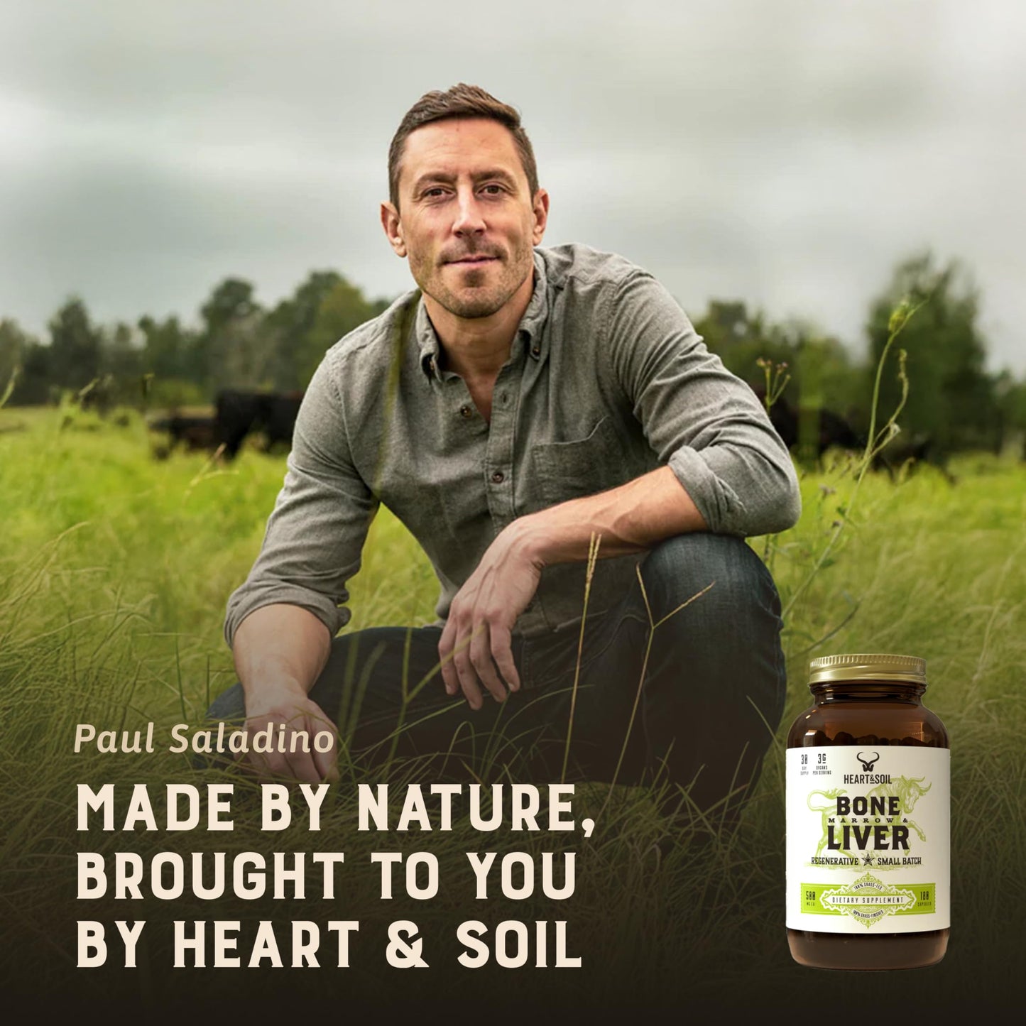 Heart & Soil Bone Marrow & Beef Liver from Regenerative Cattle – 100% Grass Fed & Finished – Multi-Vitamin & Mineral, 180 Capsules