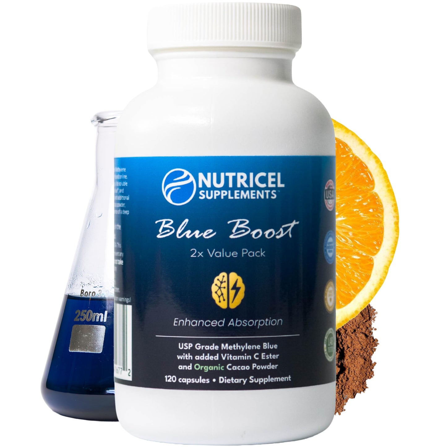 Nutricel Supplements Methylene Blue 12mg (USP Reference Compliant) with Vitamin C Ester - Third Party Tested, 120 Capsules